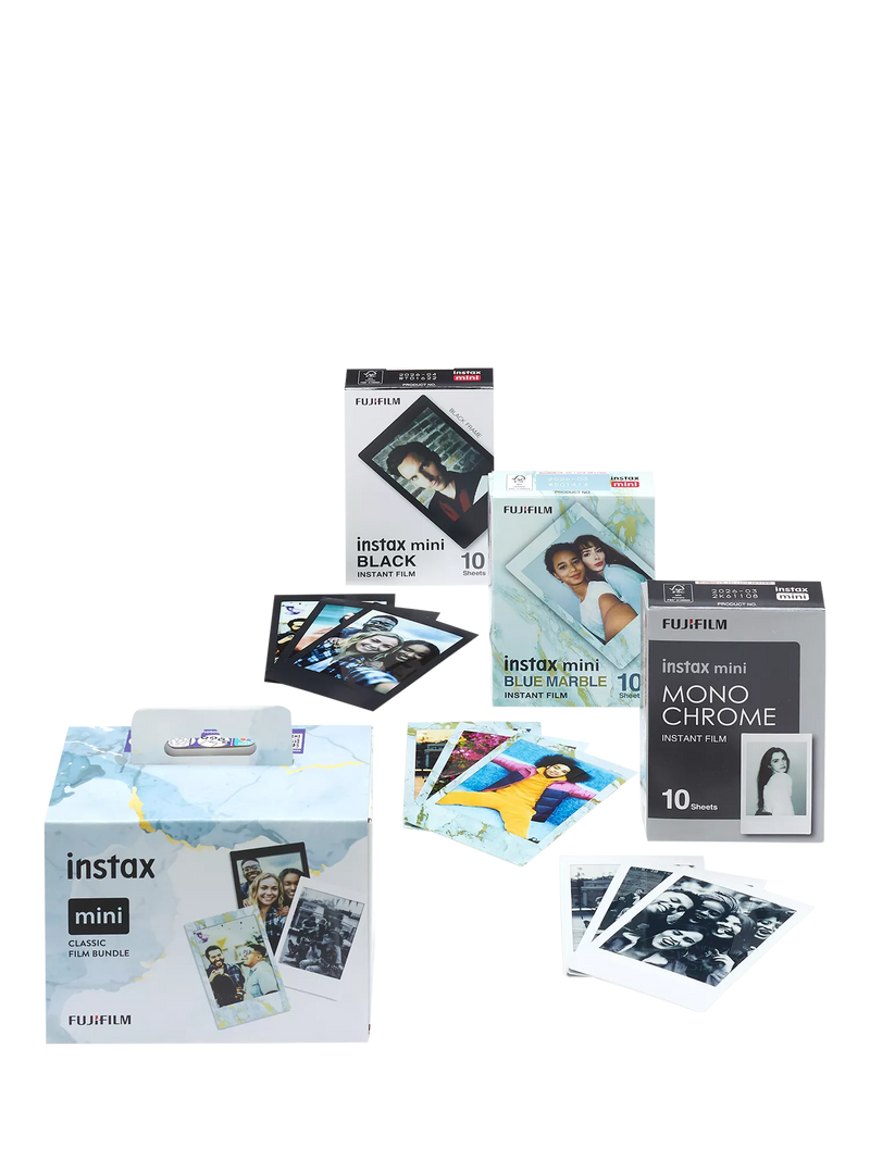 instax Mini Film bundle black frame blue marble monochrome (British brand)