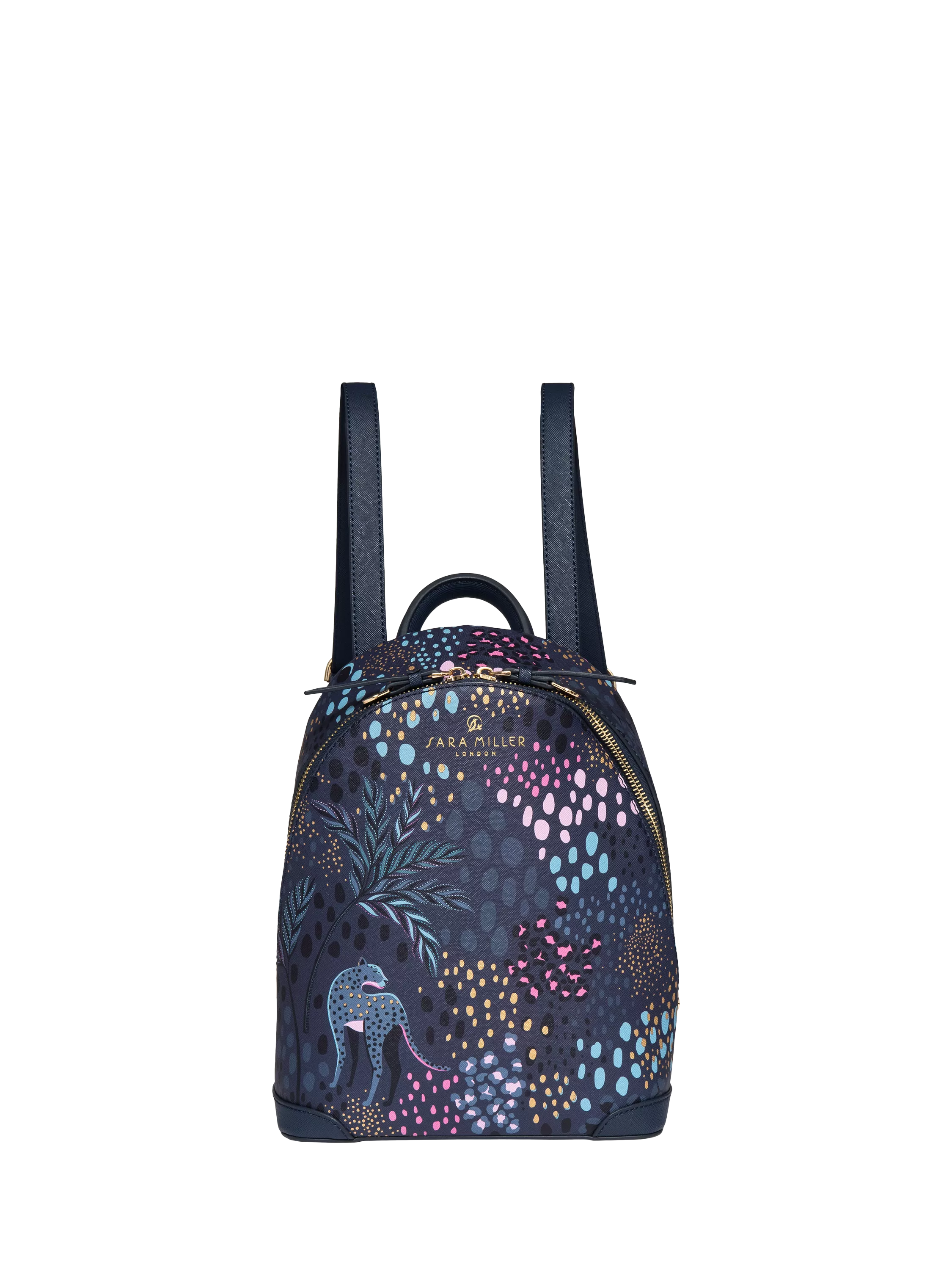 Sara Miller faux saffiano leather mini backpack Midnight Leopard, UK version