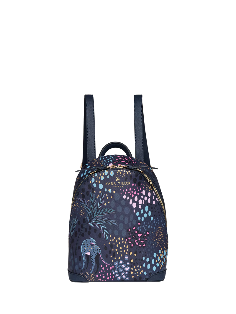 Sara Miller faux saffiano leather mini backpack Midnight Leopard, UK version
