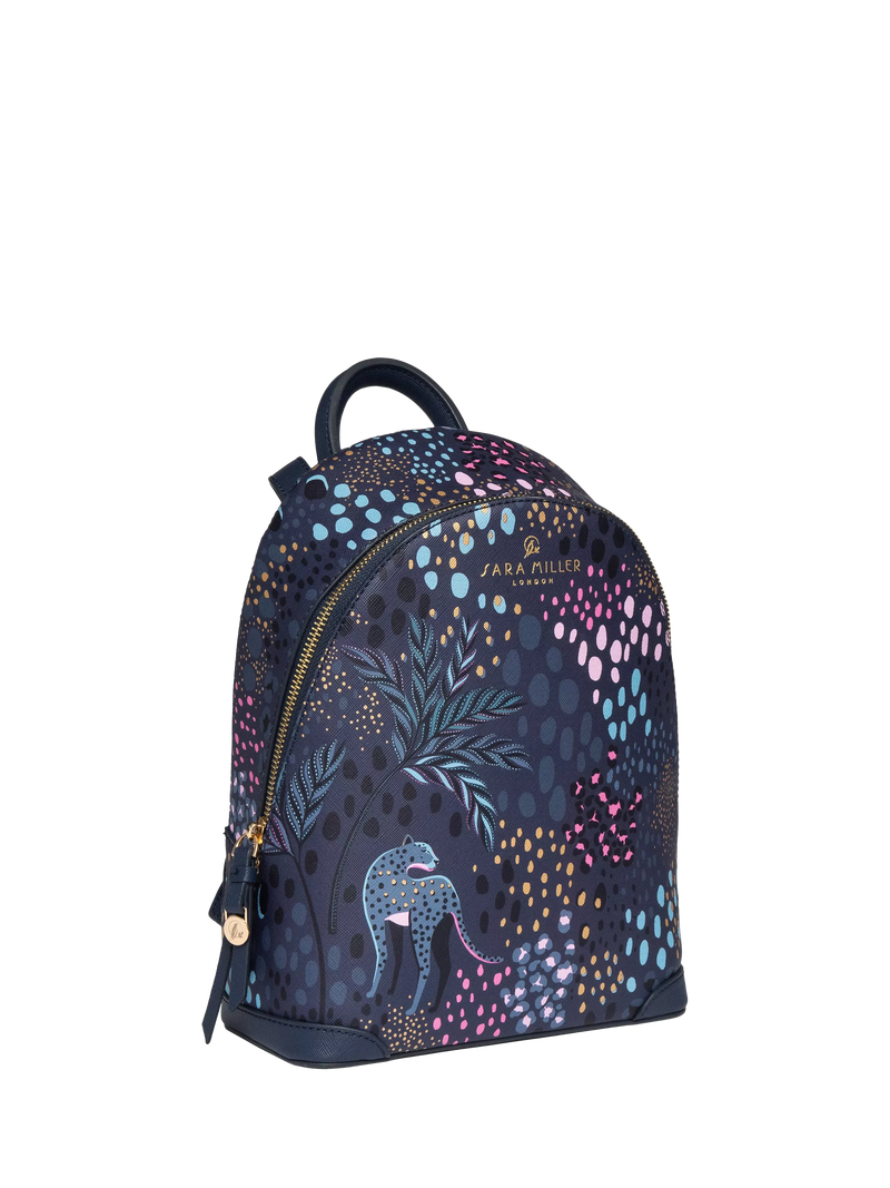 Sara Miller faux saffiano leather mini backpack Midnight Leopard, UK version