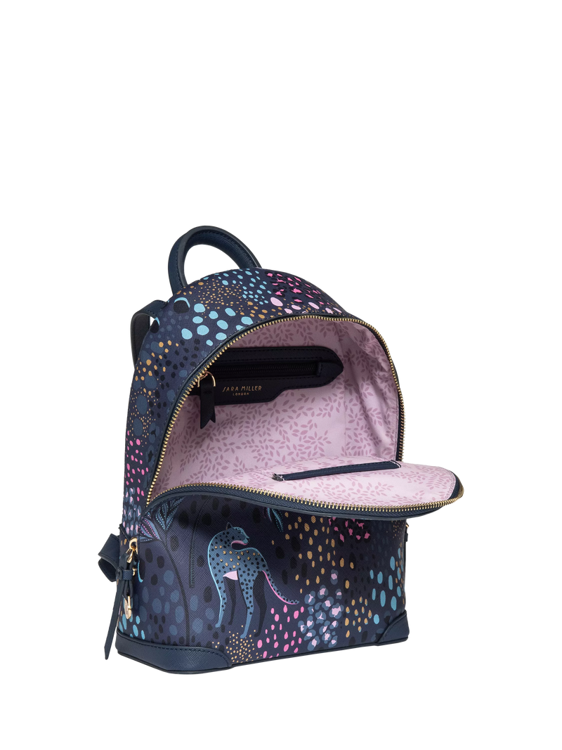 Sara Miller faux saffiano leather mini backpack Midnight Leopard, UK version