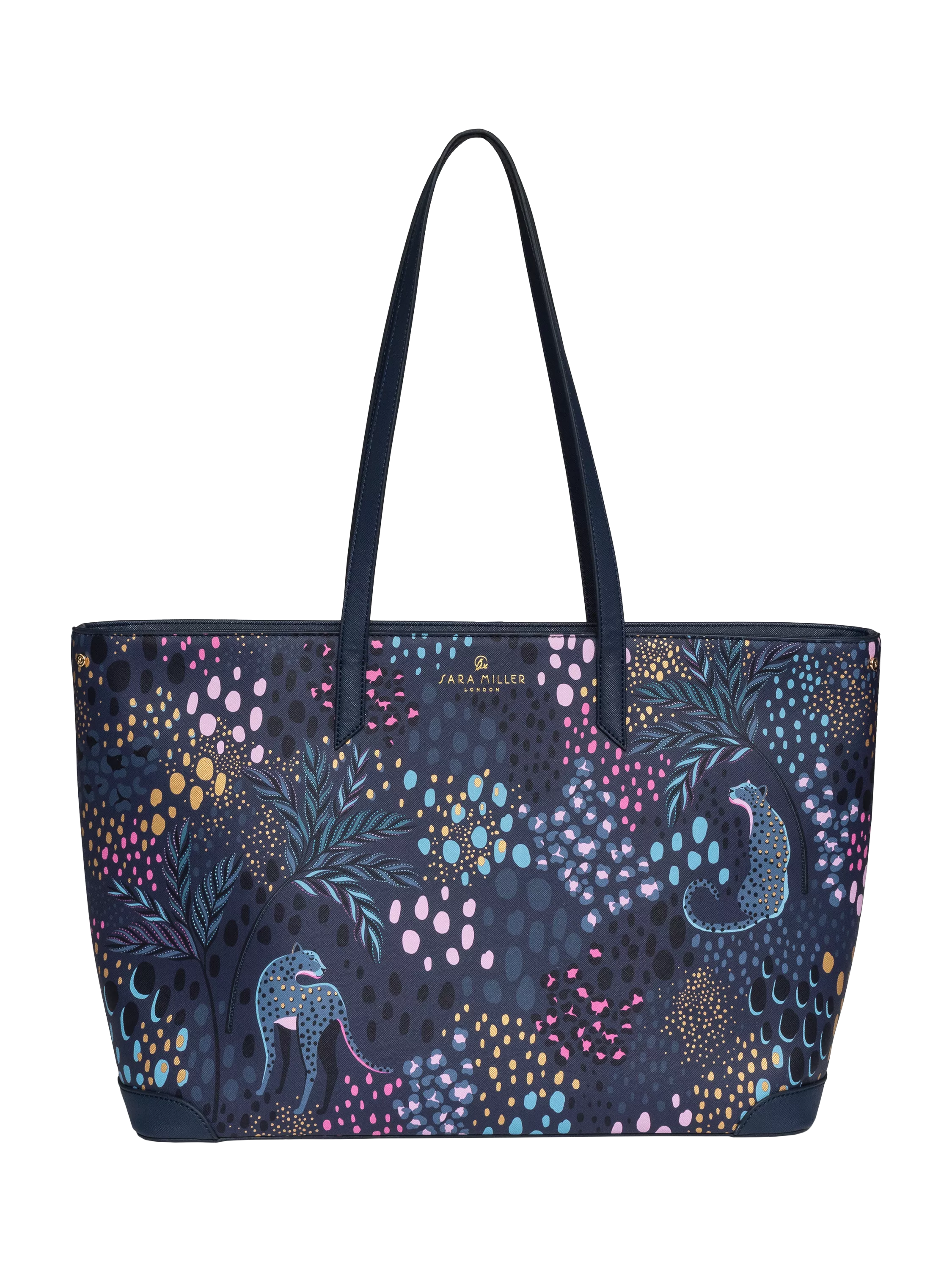 Sara Miller faux saffiano tote bag midnight leopard, imported from the UK