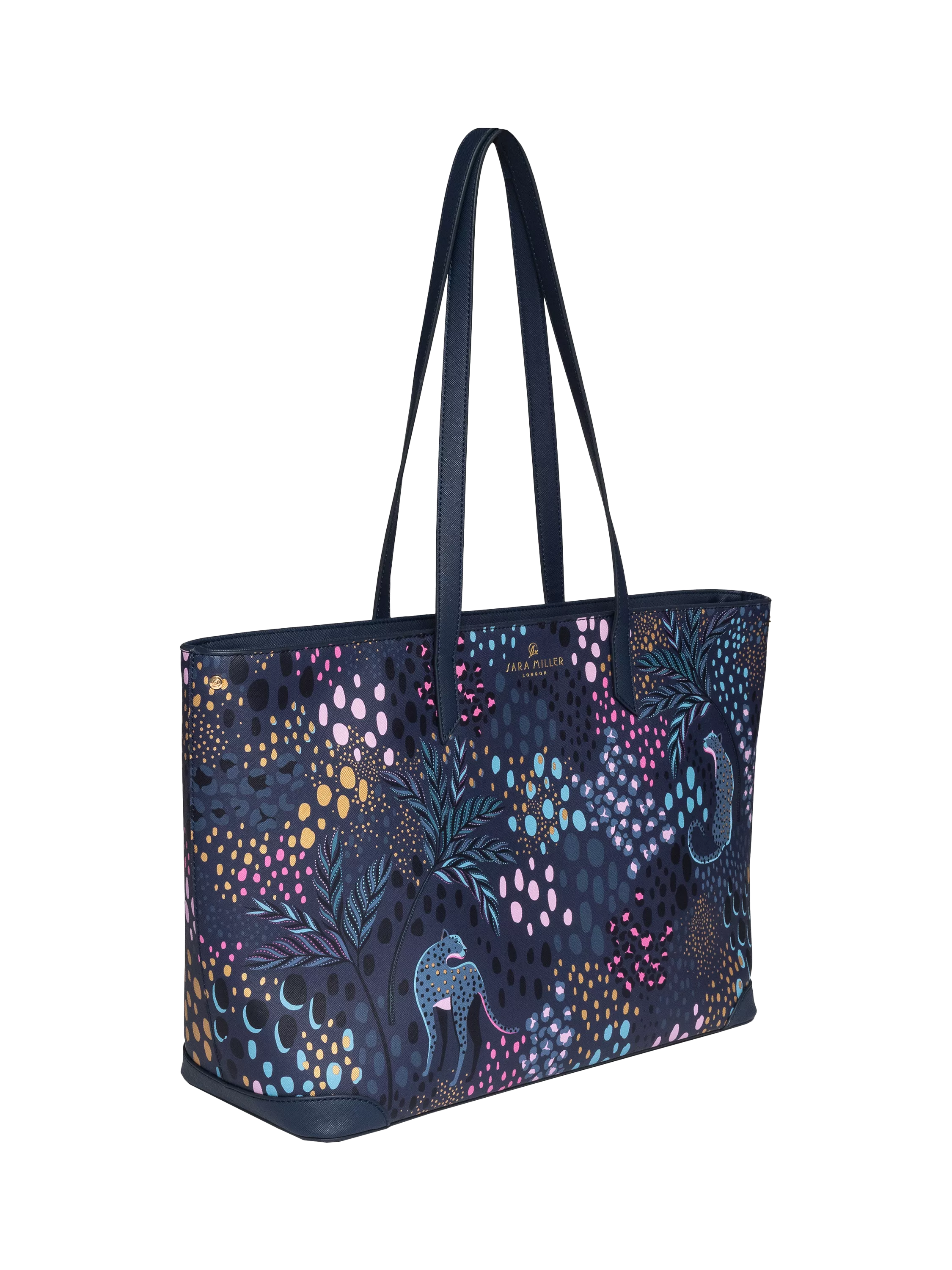 Sara Miller faux saffiano tote bag midnight leopard, imported from the UK