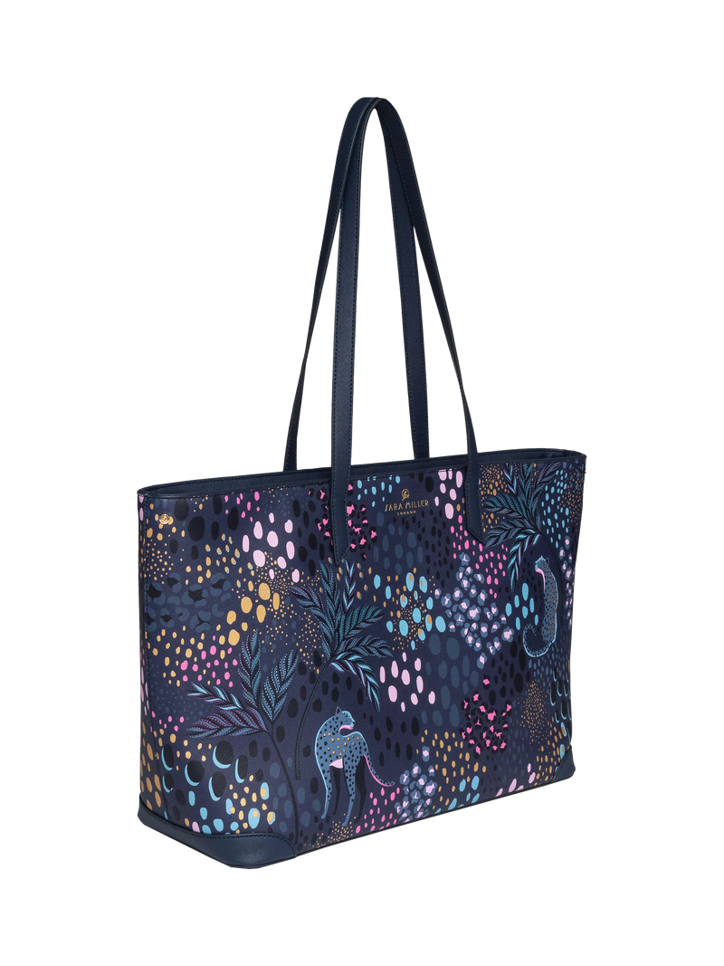 Sara Miller faux saffiano tote bag midnight leopard, imported from the UK