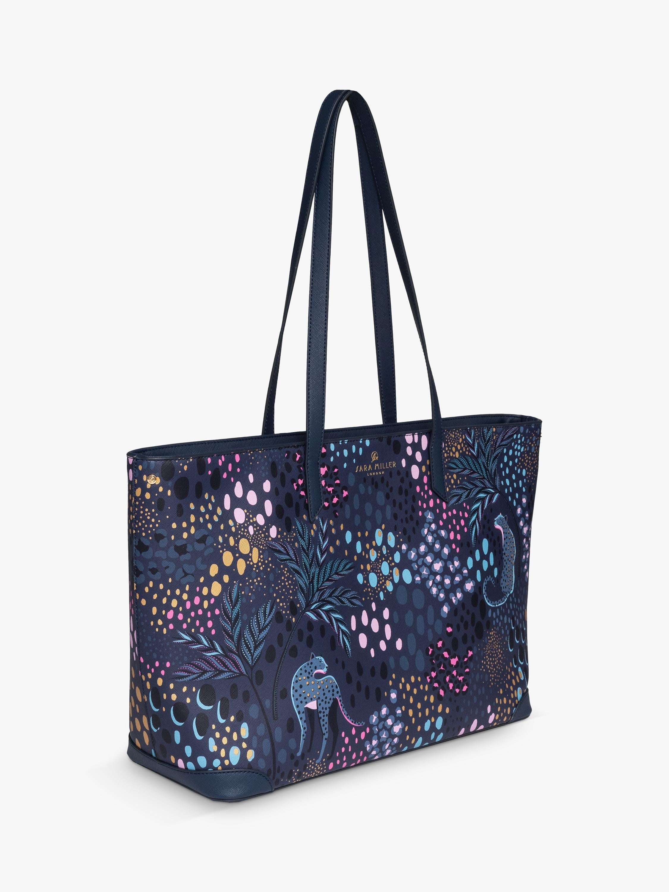 Sara Miller faux saffiano tote bag midnight leopard, imported from the UK