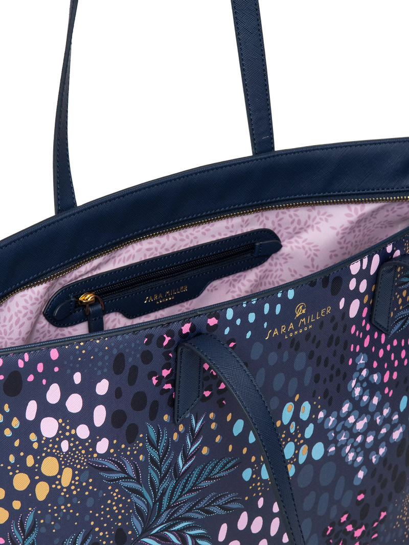 Sara Miller faux saffiano tote bag midnight leopard, imported from the UK