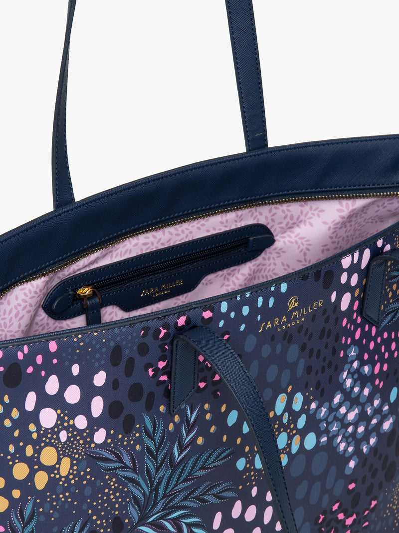 Sara Miller faux saffiano tote bag midnight leopard, imported from the UK