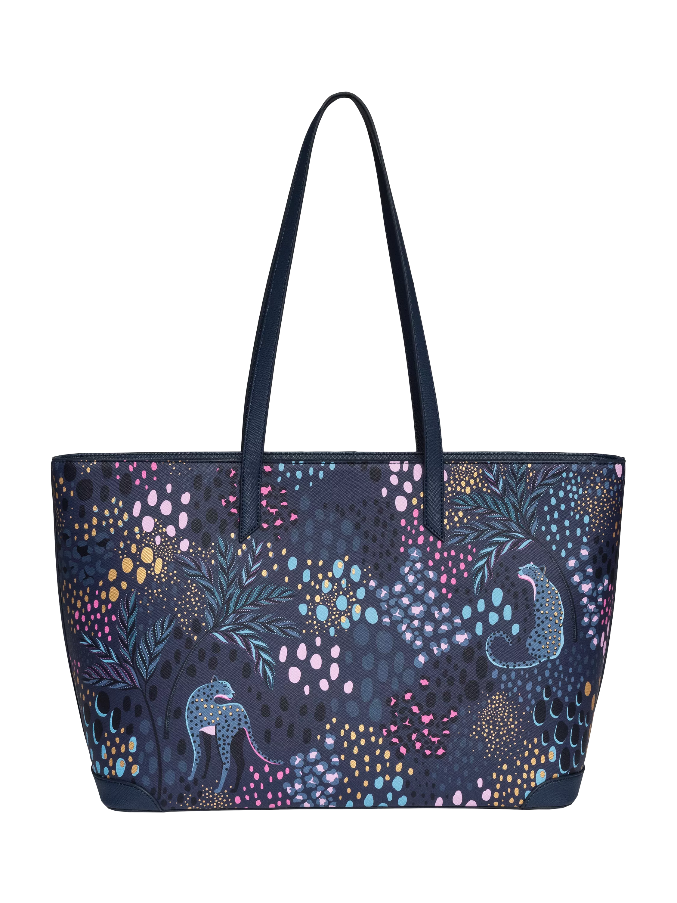 Sara Miller faux saffiano tote bag midnight leopard, imported from the UK