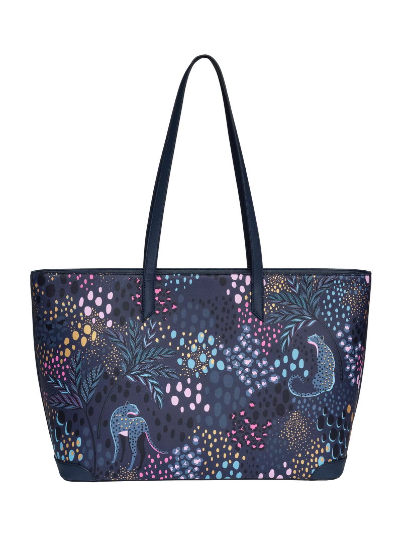 Sara Miller faux saffiano tote bag midnight leopard, imported from the UK