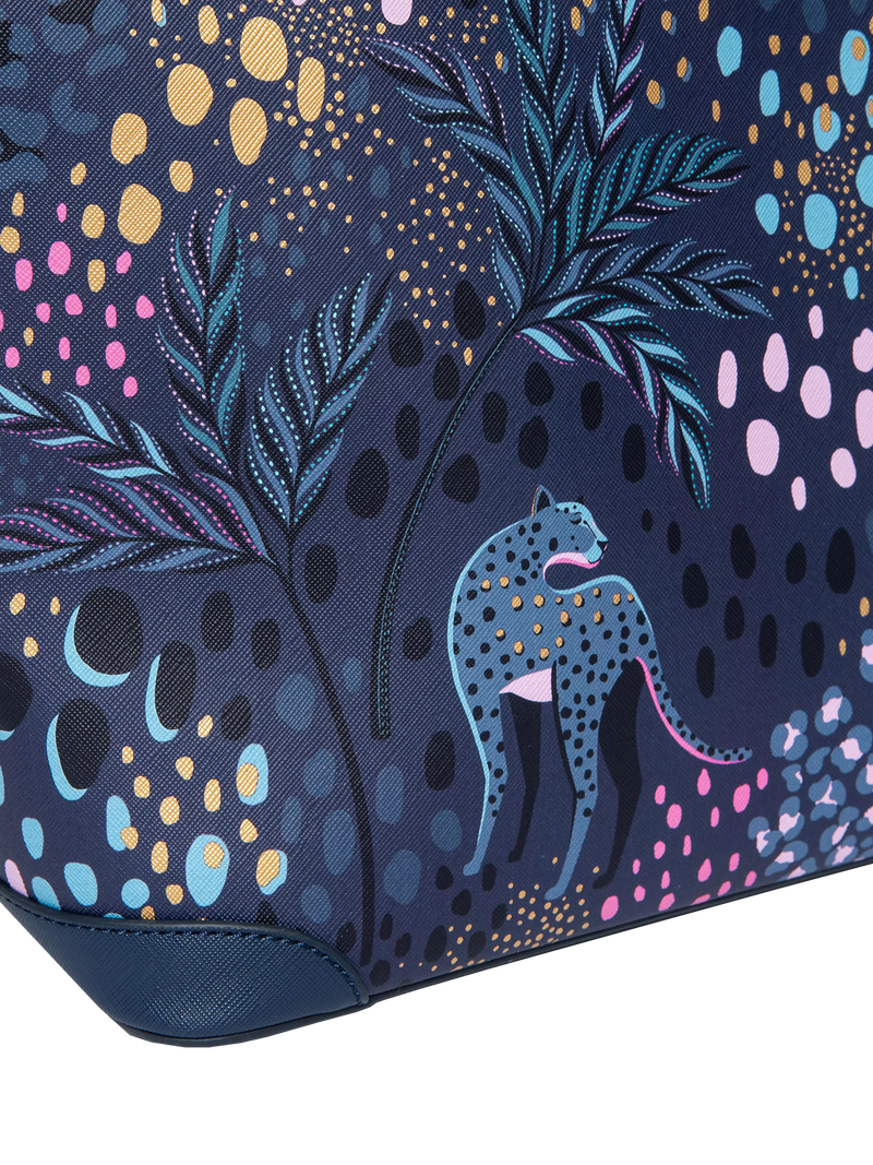 Sara Miller faux saffiano tote bag midnight leopard, imported from the UK