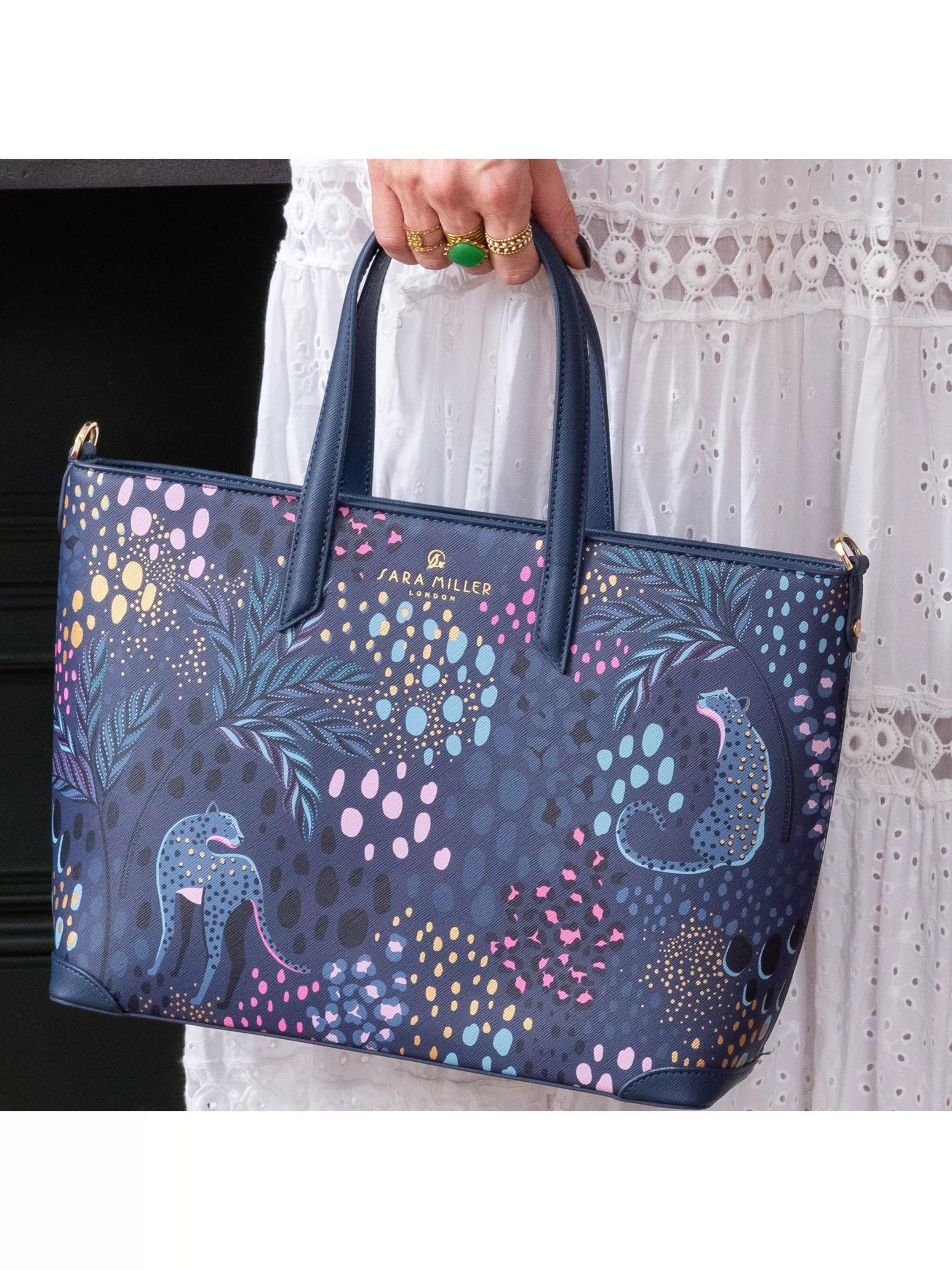 Sara Miller medium tote bag in Midnight Leopard faux leather, UK version