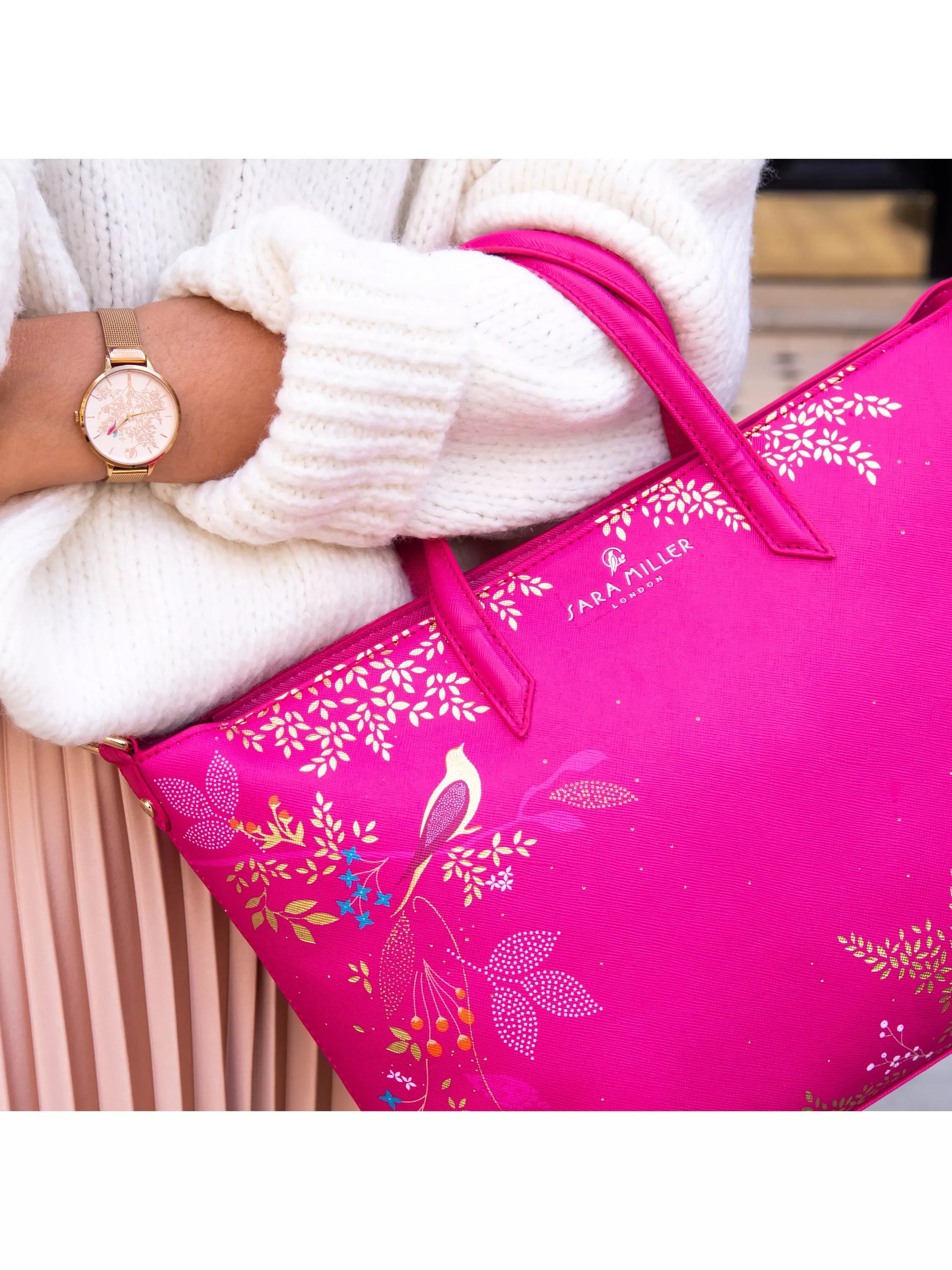 Sara Miller medium faux saffiano leather tote bag Pink Chelsea - British product