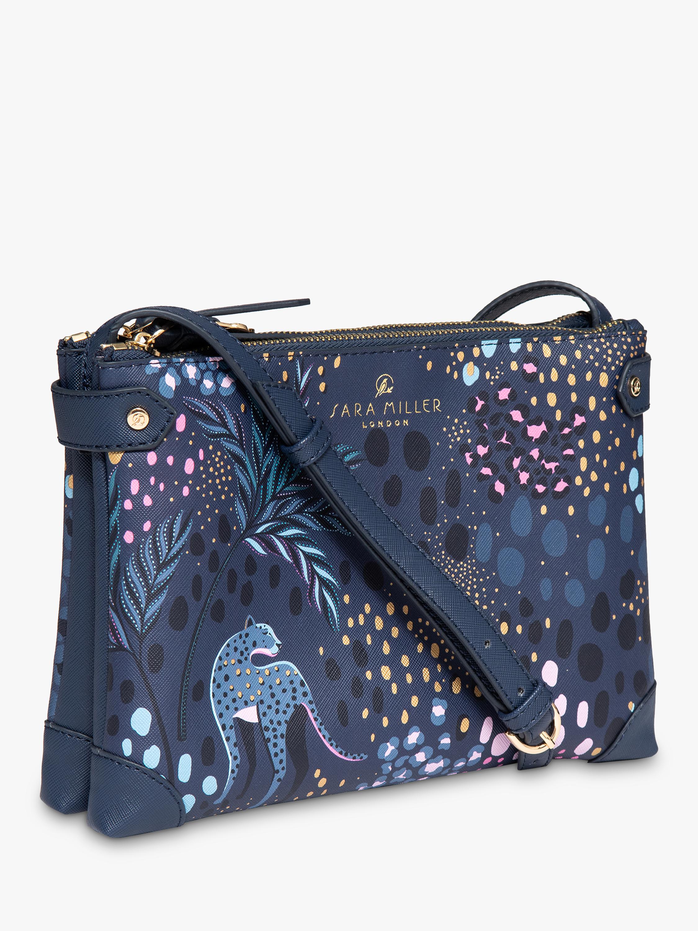 Sara Miller faux saffiano leather crossbody bag Midnight Leopard, imported from the UK