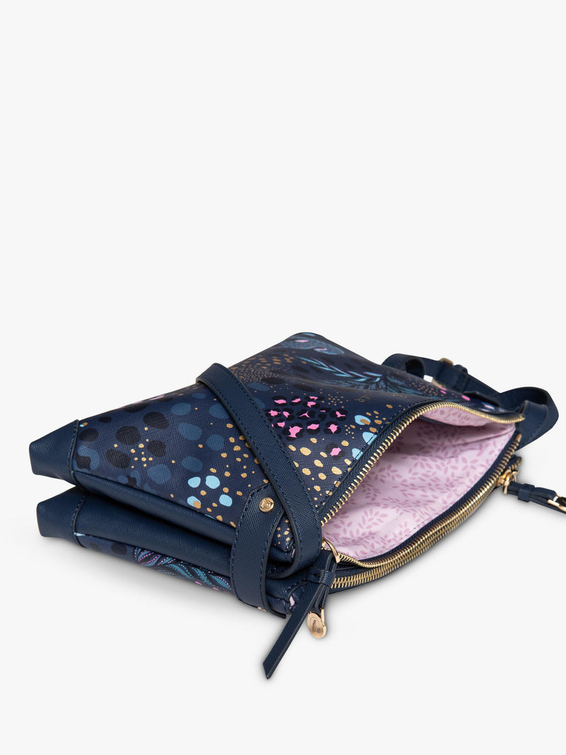 Sara Miller faux saffiano leather crossbody bag Midnight Leopard, imported from the UK