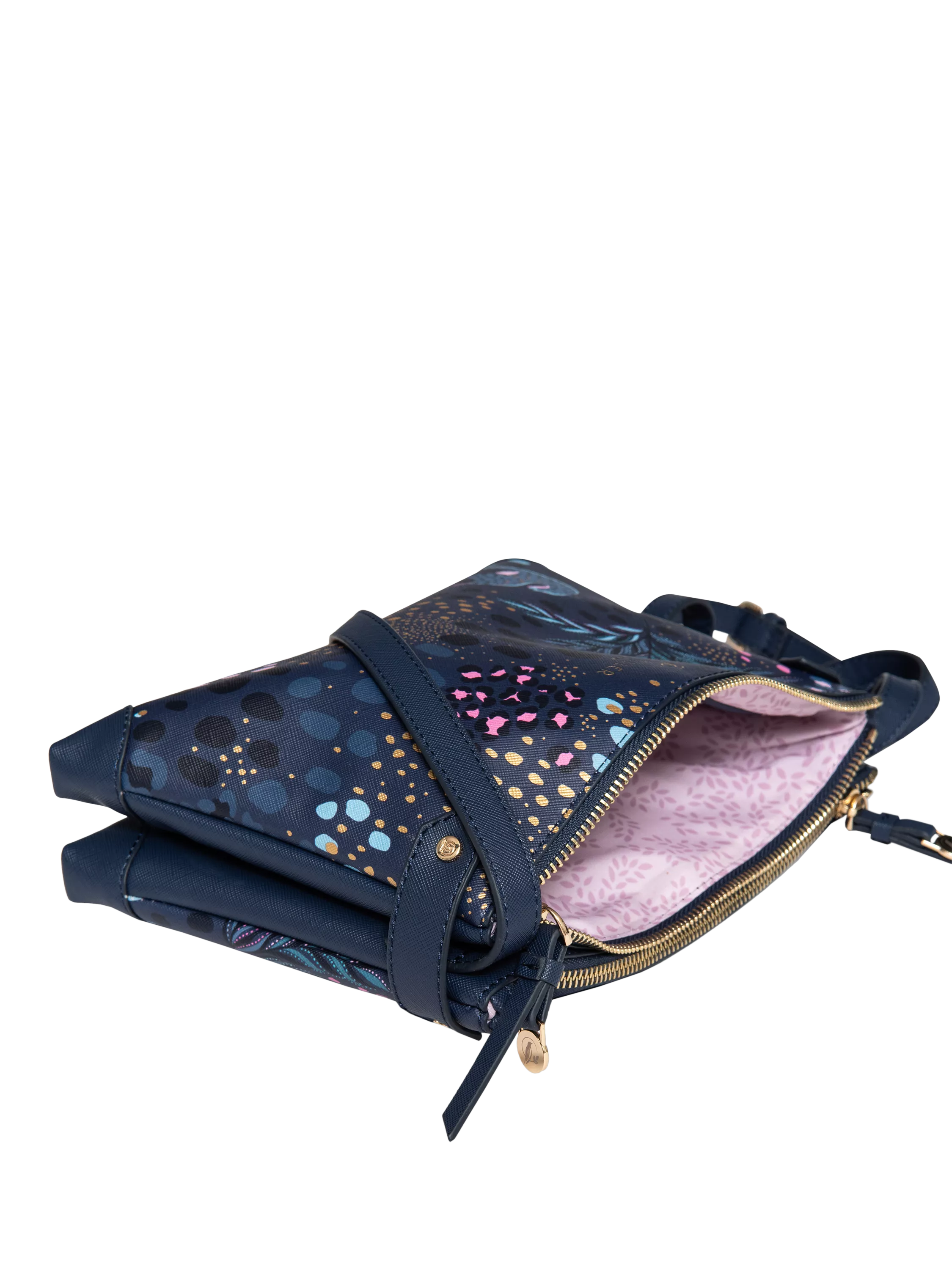 Sara Miller faux saffiano leather crossbody bag Midnight Leopard, imported from the UK