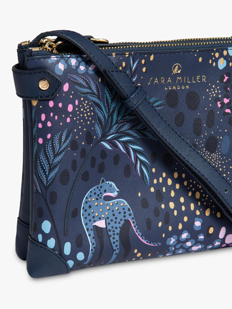 Sara Miller faux saffiano leather crossbody bag Midnight Leopard, imported from the UK