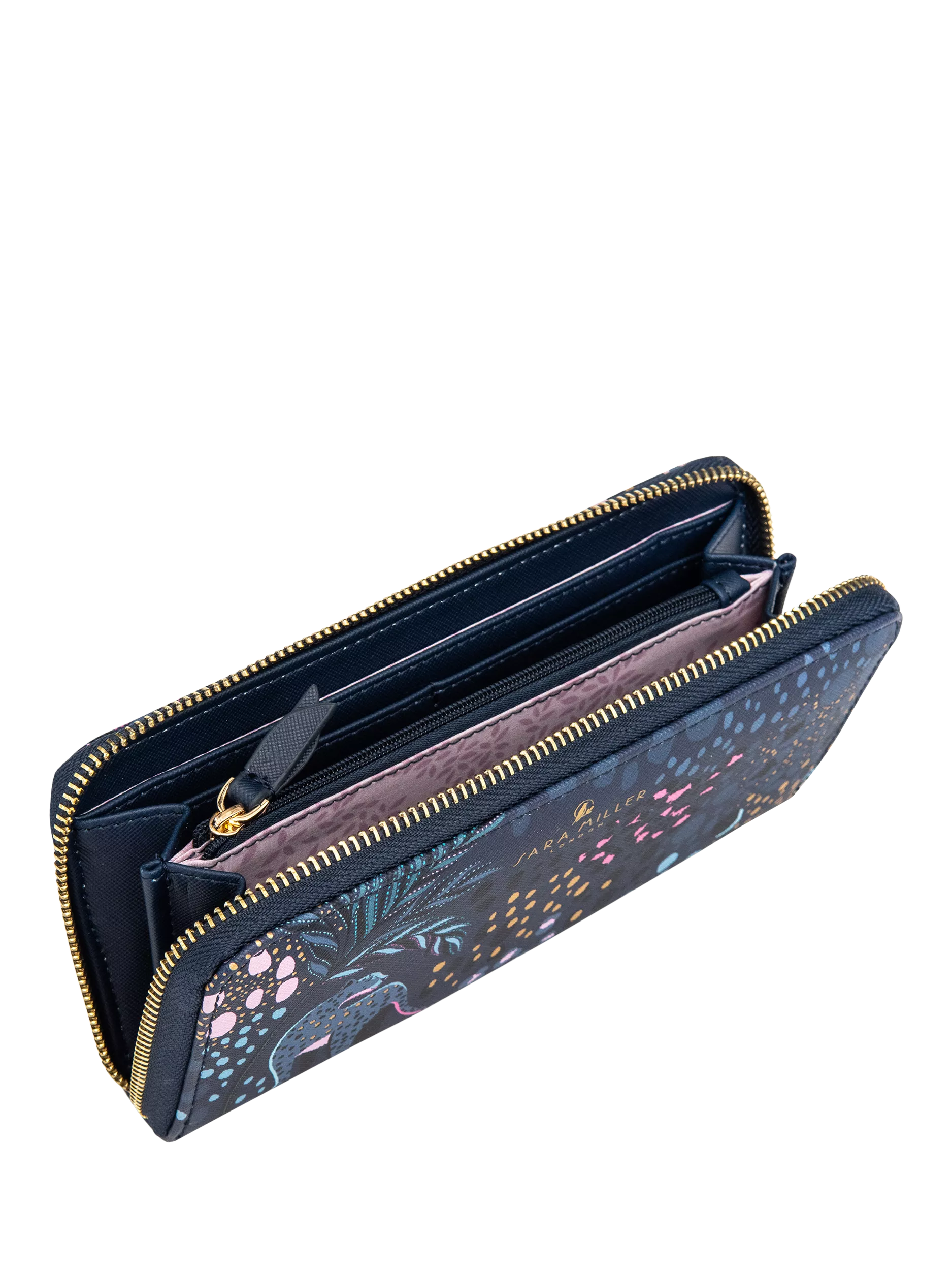 Sara Miller large zip purse midnight leopard (British brand)