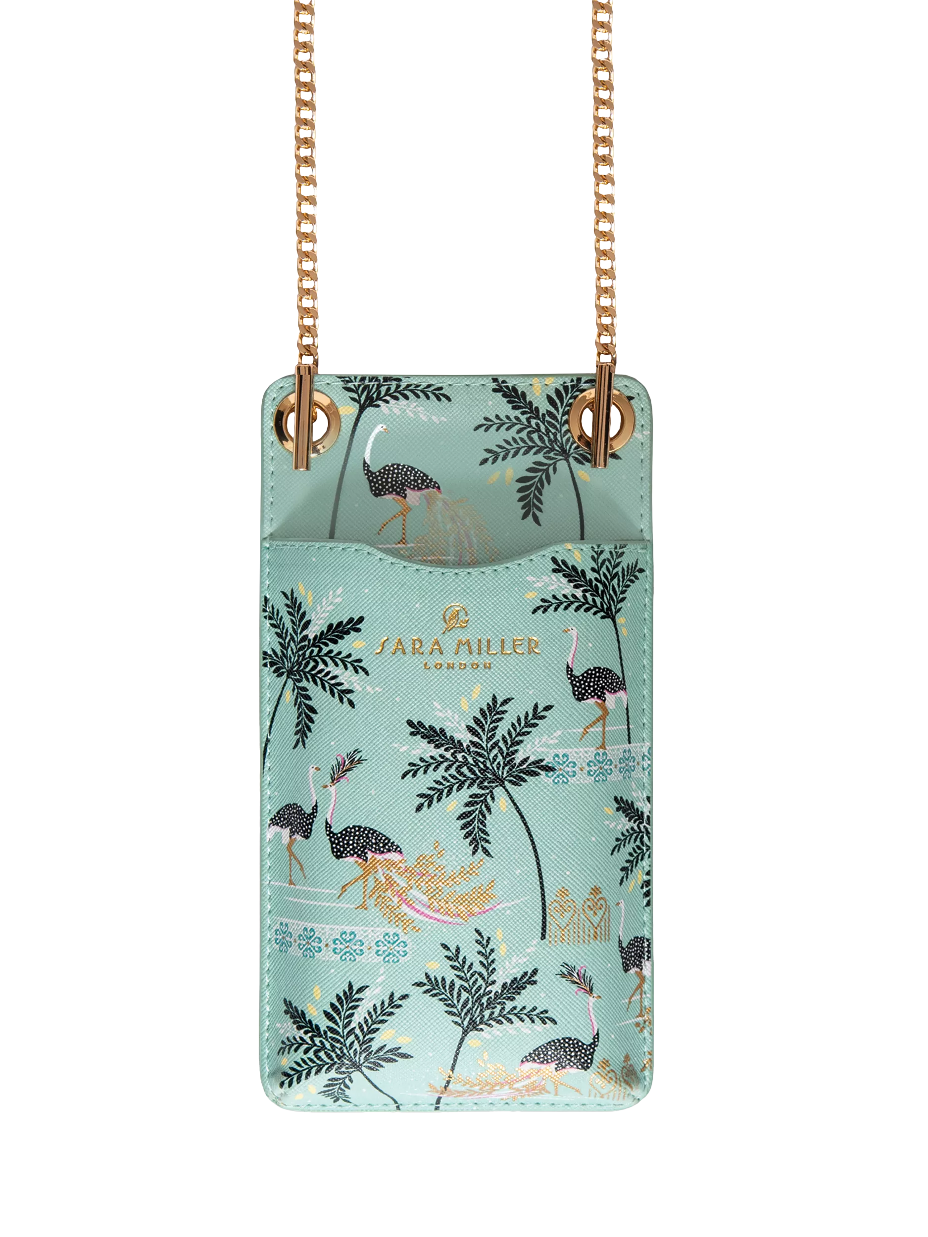 Sara Miller phone pouch Mint Ostrich faux leather, UK version