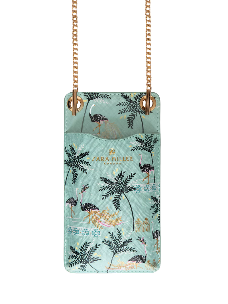Sara Miller phone pouch Mint Ostrich faux leather, UK version
