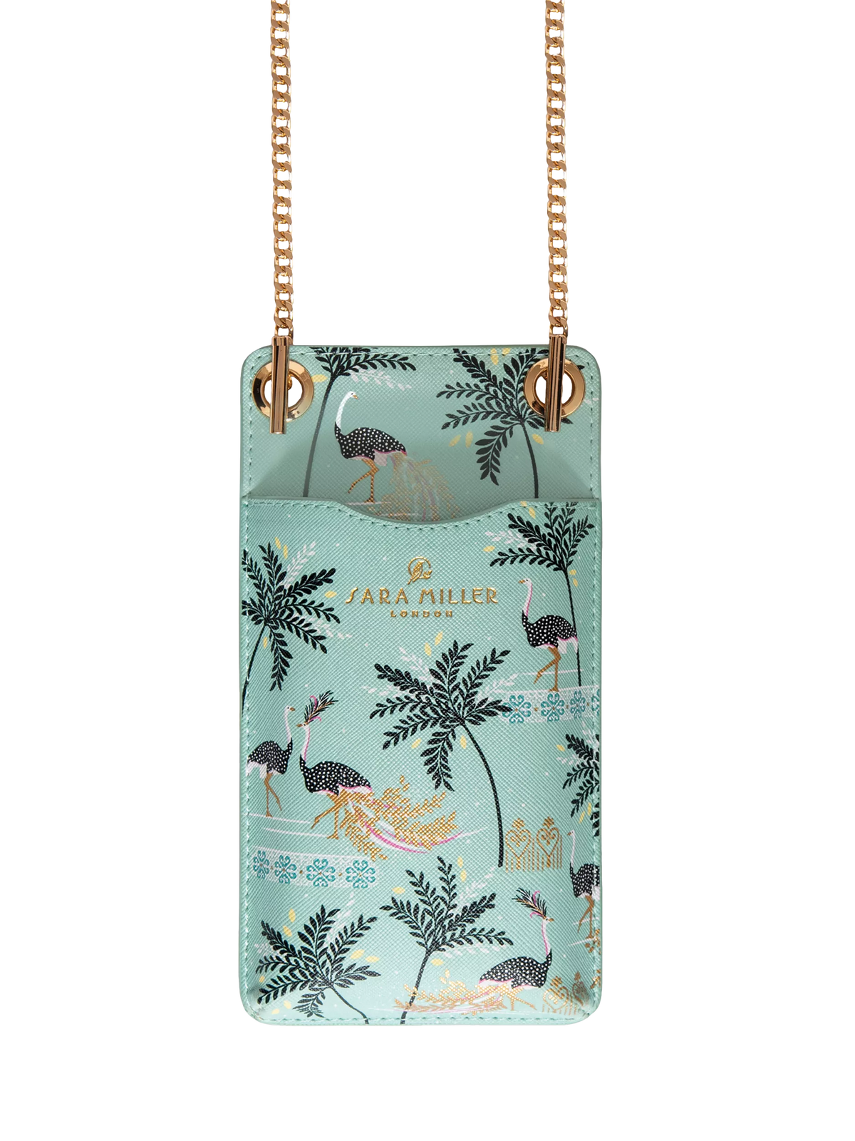 Sara Miller phone pouch Mint Ostrich faux leather, UK version