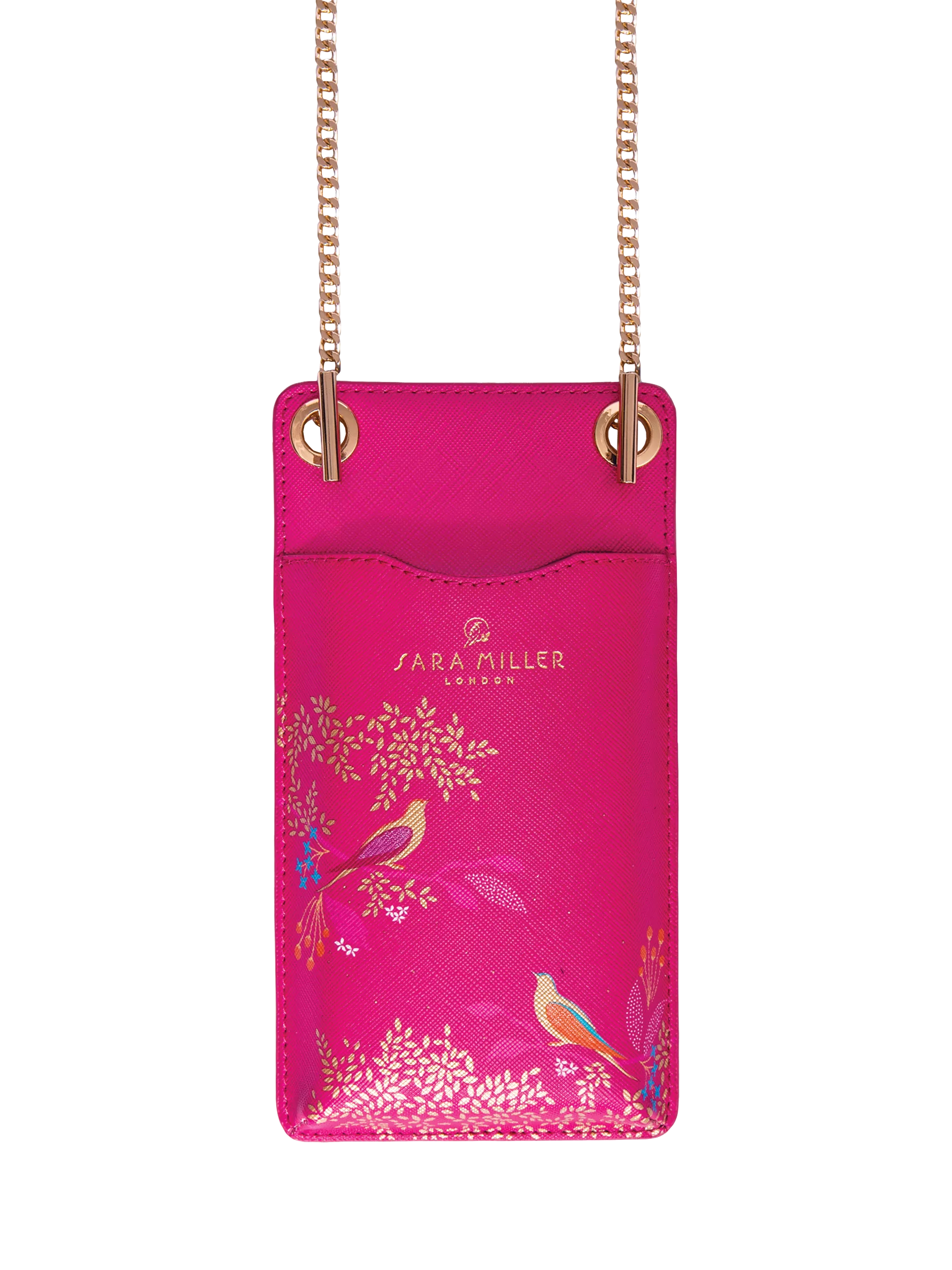 Sara Miller phone pouch Pink Chelsea faux saffiano leather (British brand)