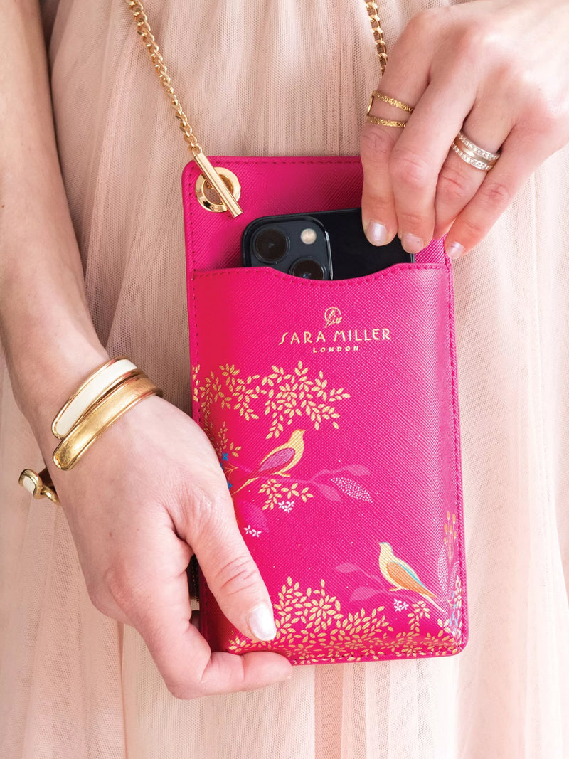 Sara Miller phone pouch Pink Chelsea faux saffiano leather (British brand)