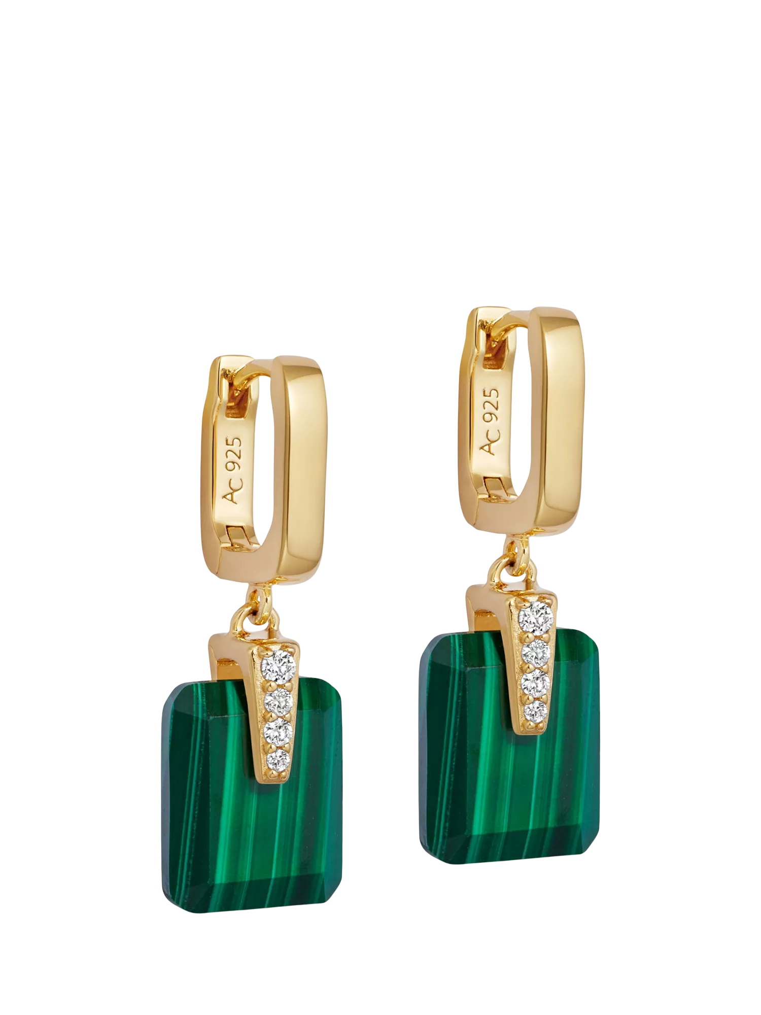 Astley Clarke malachite Deco drop huggie earrings gold, imported from the UK