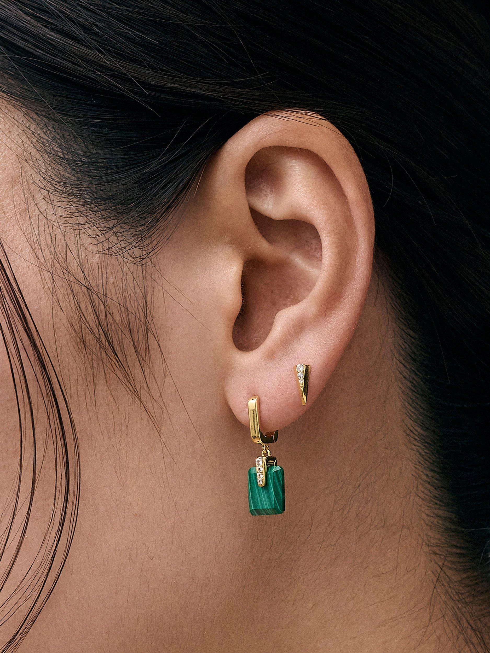 Astley Clarke malachite Deco drop huggie earrings gold, imported from the UK
