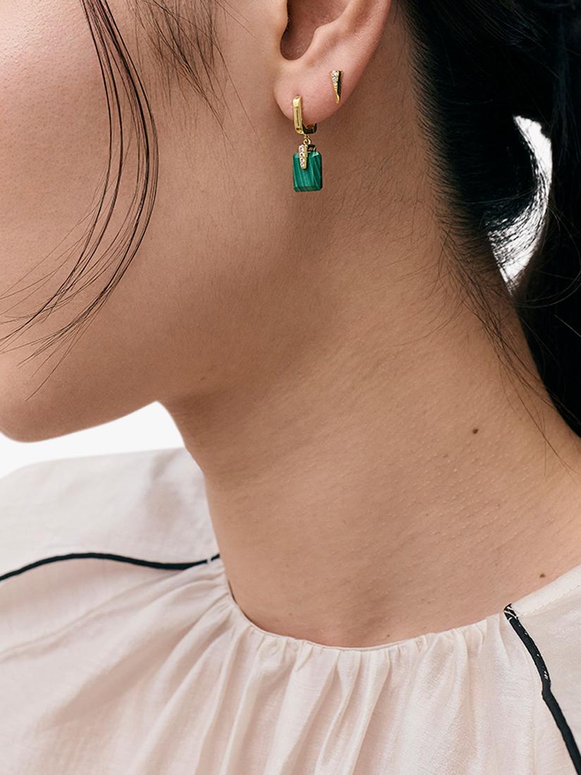Astley Clarke malachite Deco drop huggie earrings gold, imported from the UK