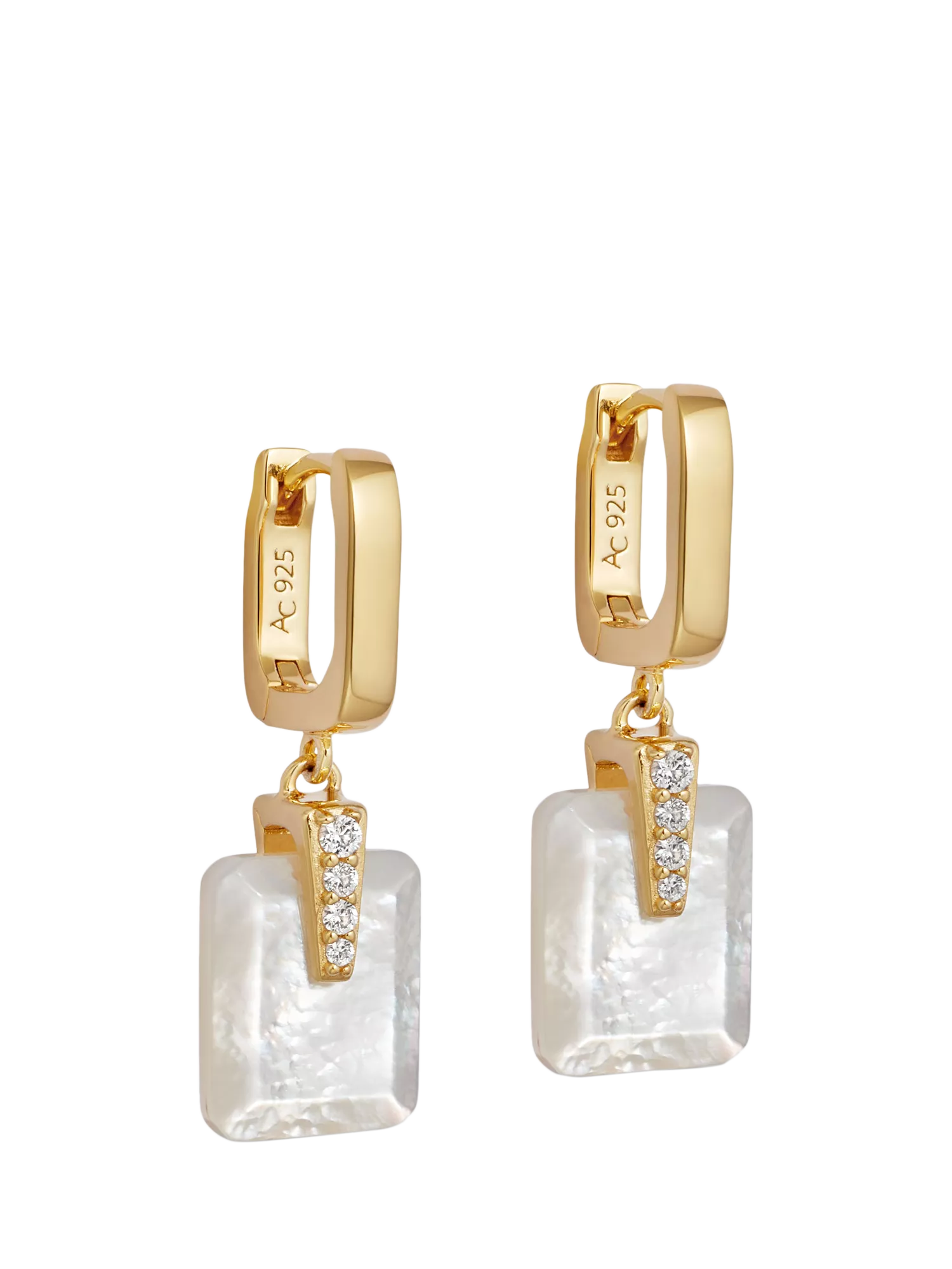 Astley Clarke Deco Earrings white sapphire and mother-of-pearl, imported from the UK