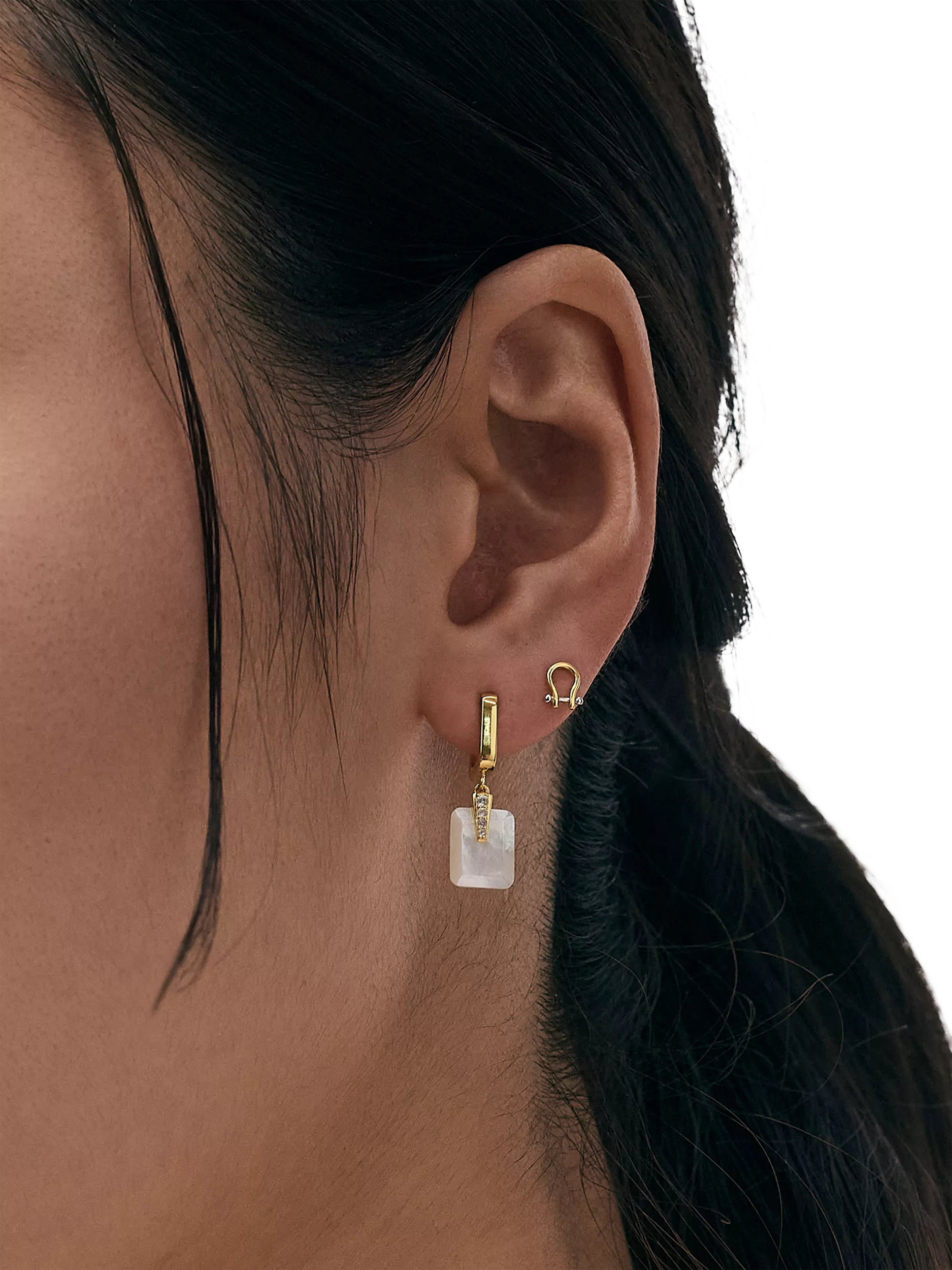 Astley Clarke Deco Earrings white sapphire and mother-of-pearl, imported from the UK