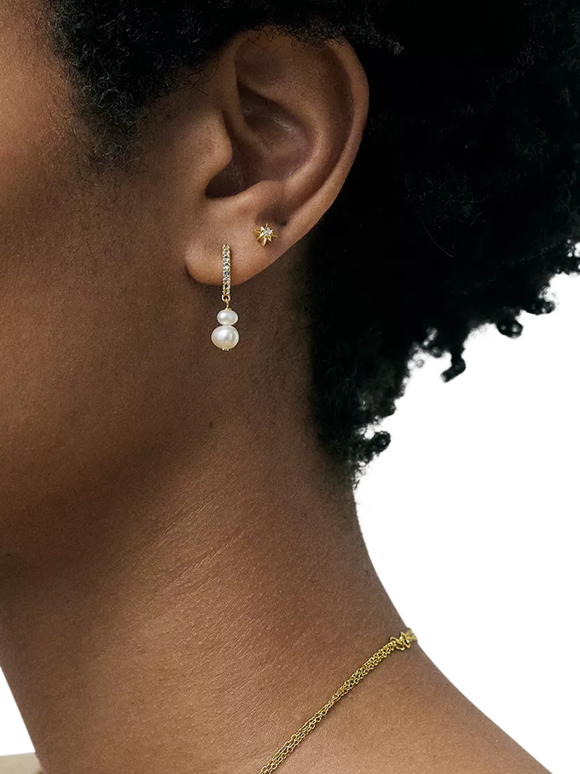 Astley Clarke pearl sapphire huggie earrings gold white, imported from the UK