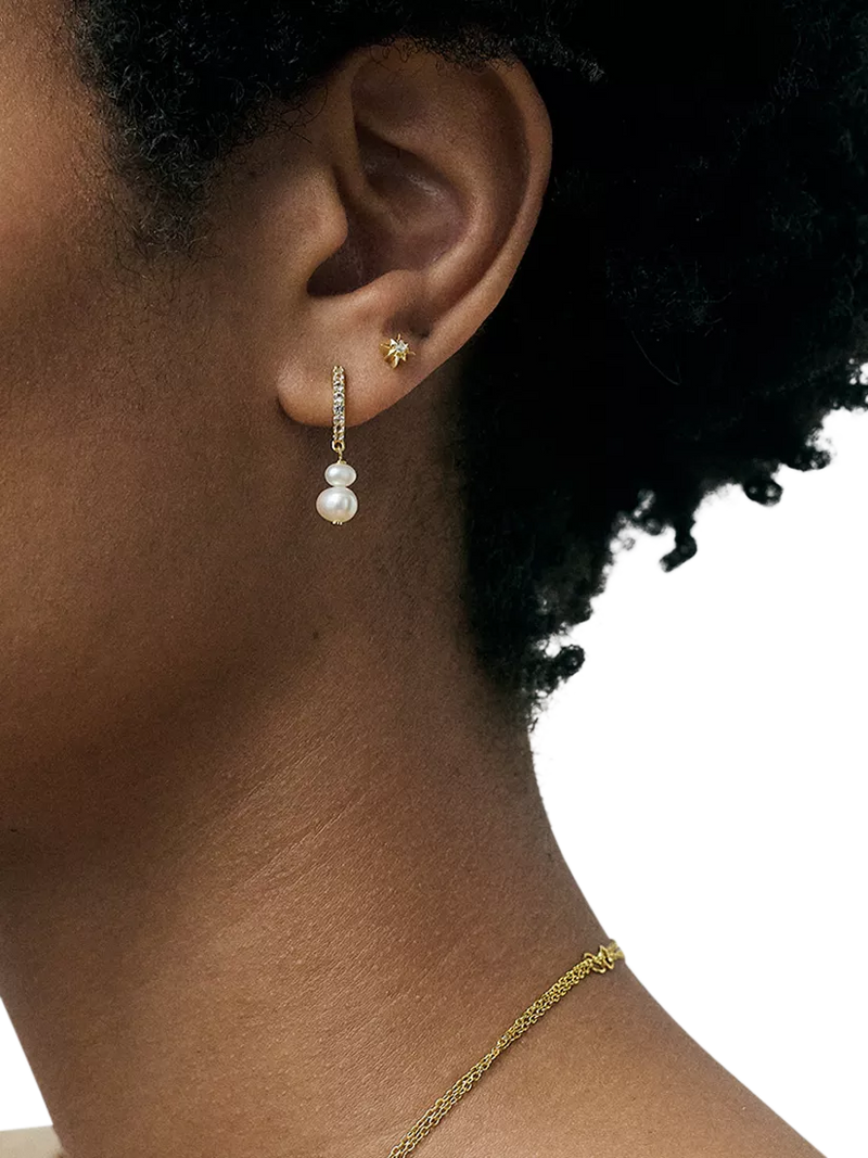 Astley Clarke pearl sapphire huggie earrings gold white, imported from the UK
