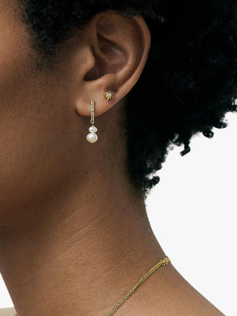 Astley Clarke pearl sapphire huggie earrings gold white, imported from the UK