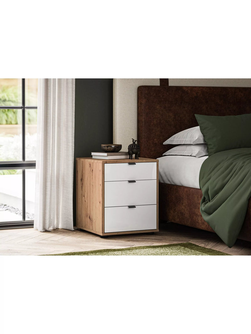 John Lewis Aspen 3 drawer bedside table with glass fronts, UK version