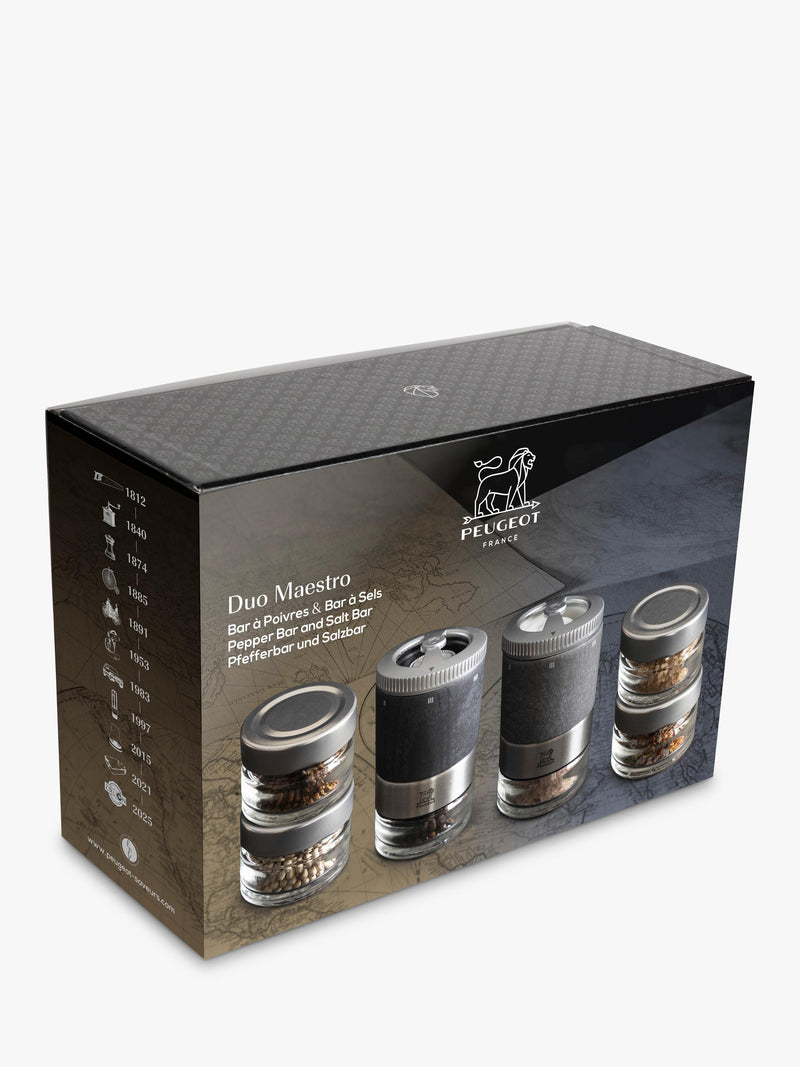 Peugeot Maestro Duo salt and pepper mill gift set in Graphite, UK version