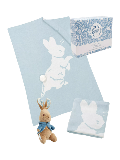 John Lewis Rainbow Designs Peter Rabbit Signature Collection Soft Toy and Knitted Blanket Gift Set Blue- Buy online at McGrocer