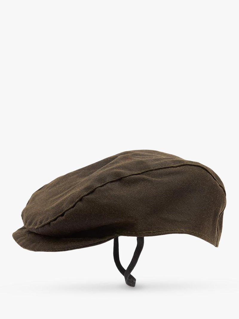 Barbour dog waxed flat cap in green olive (British brand)
