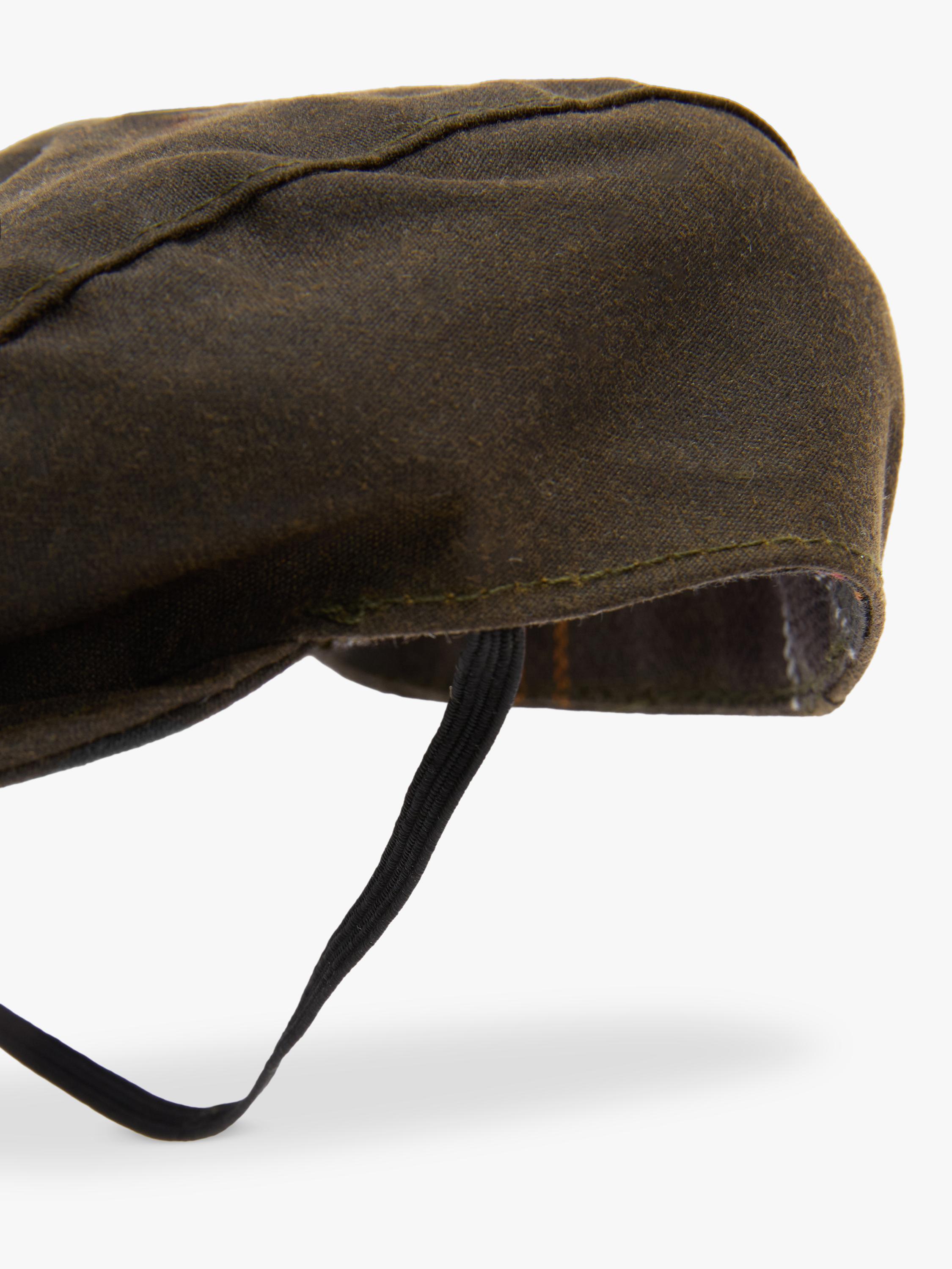 Barbour dog waxed flat cap in green olive (British brand)