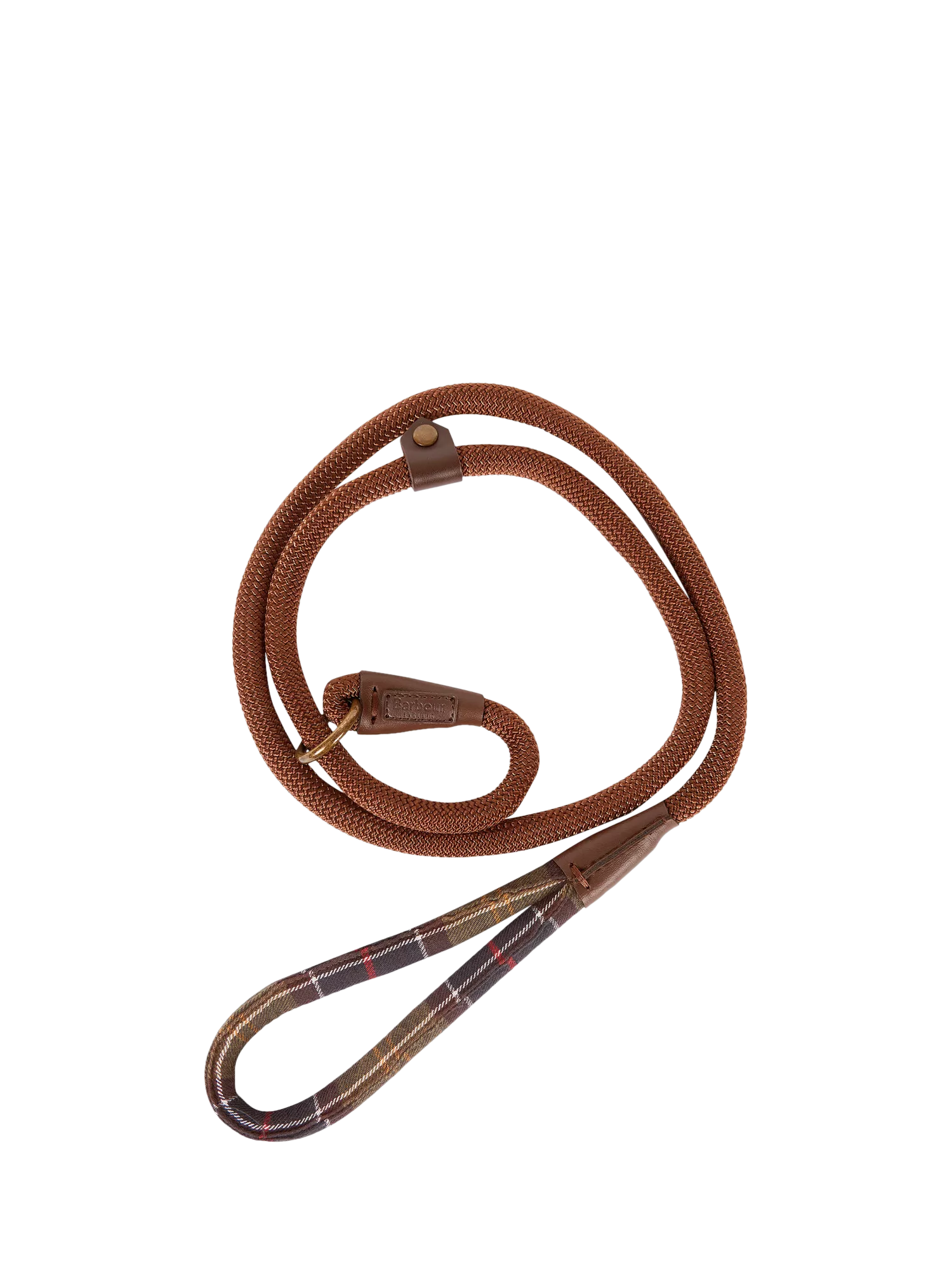 Barbour tartan dog lead with grip slip, brown (British brand)