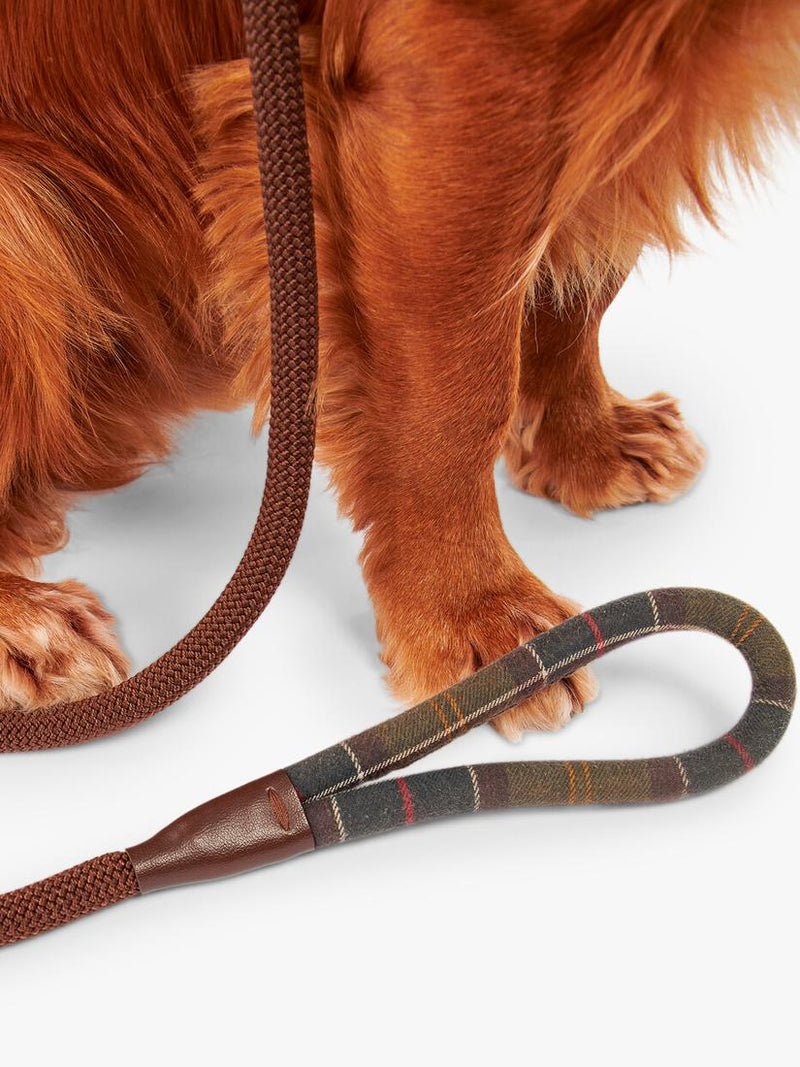 Barbour tartan dog lead with grip slip, brown (British brand)