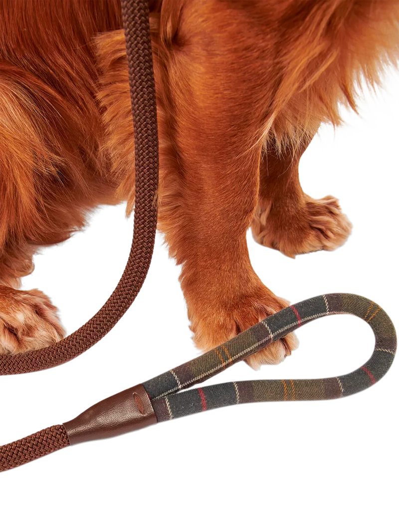 Barbour tartan dog lead with grip slip, brown (British brand)
