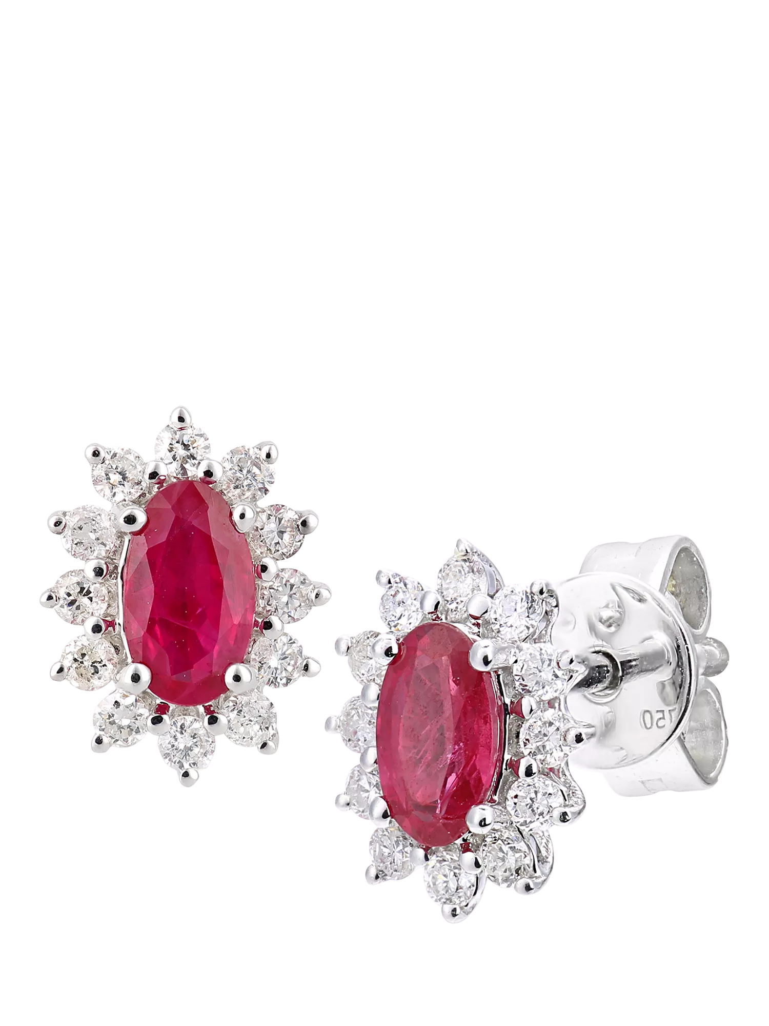 Mogul oval ruby diamond stud earrings 18ct white gold - British product