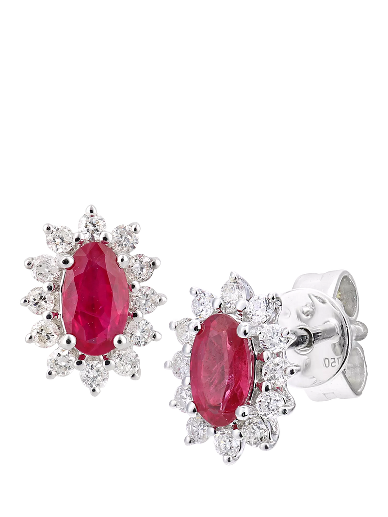 Mogul oval ruby diamond stud earrings 18ct white gold - British product