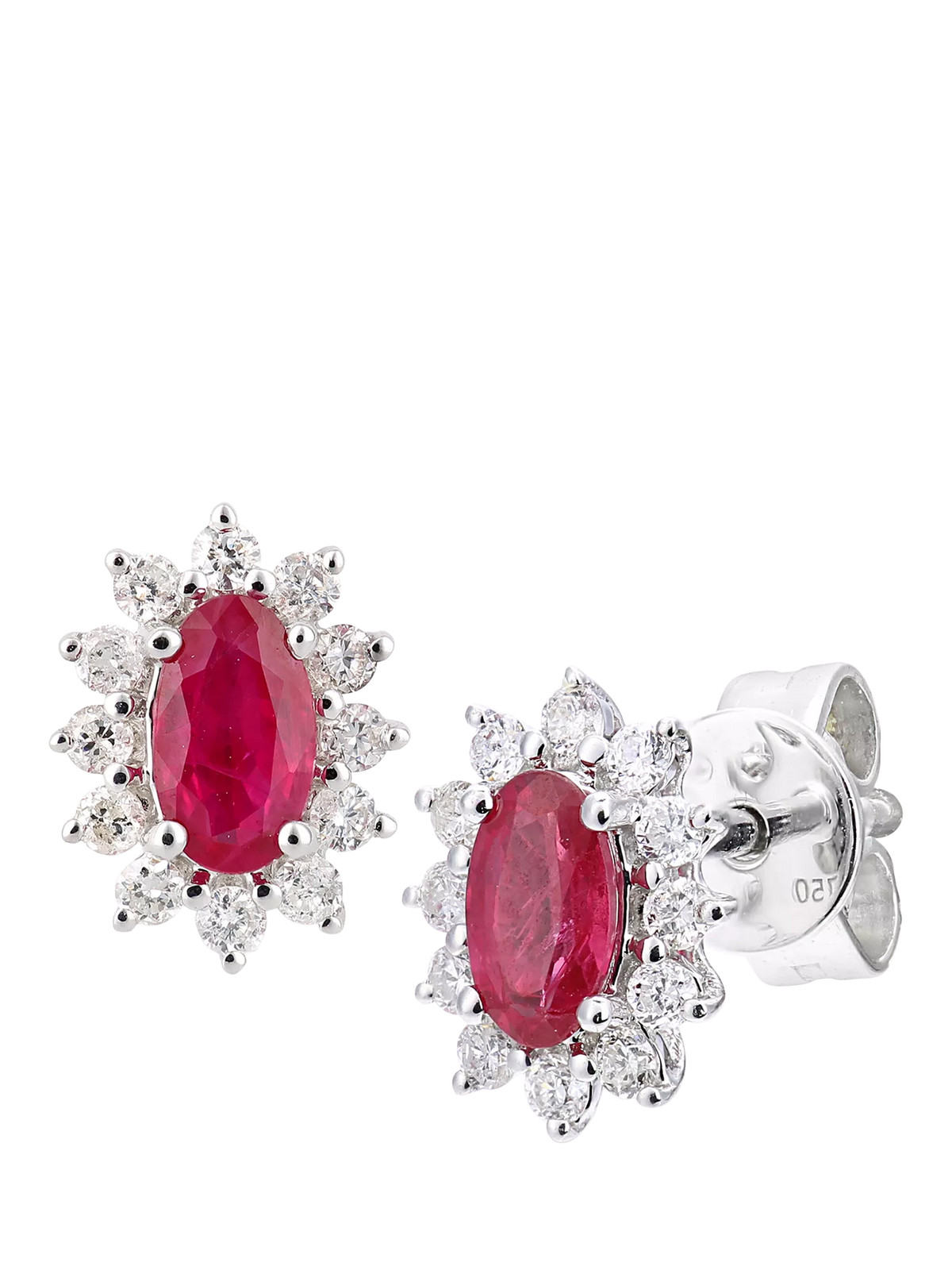 Mogul oval ruby diamond stud earrings 18ct white gold - British product