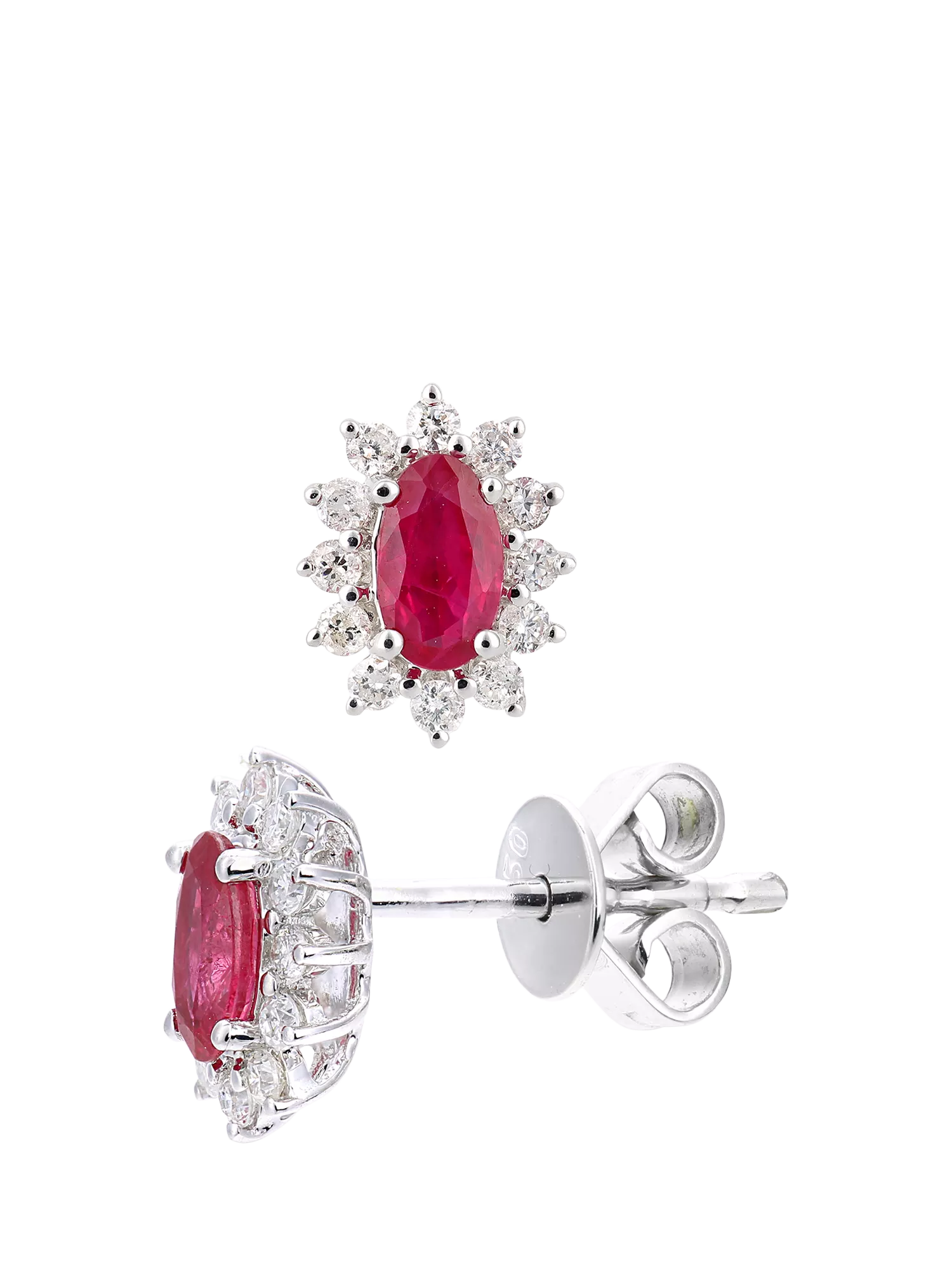 Mogul oval ruby diamond stud earrings 18ct white gold - British product