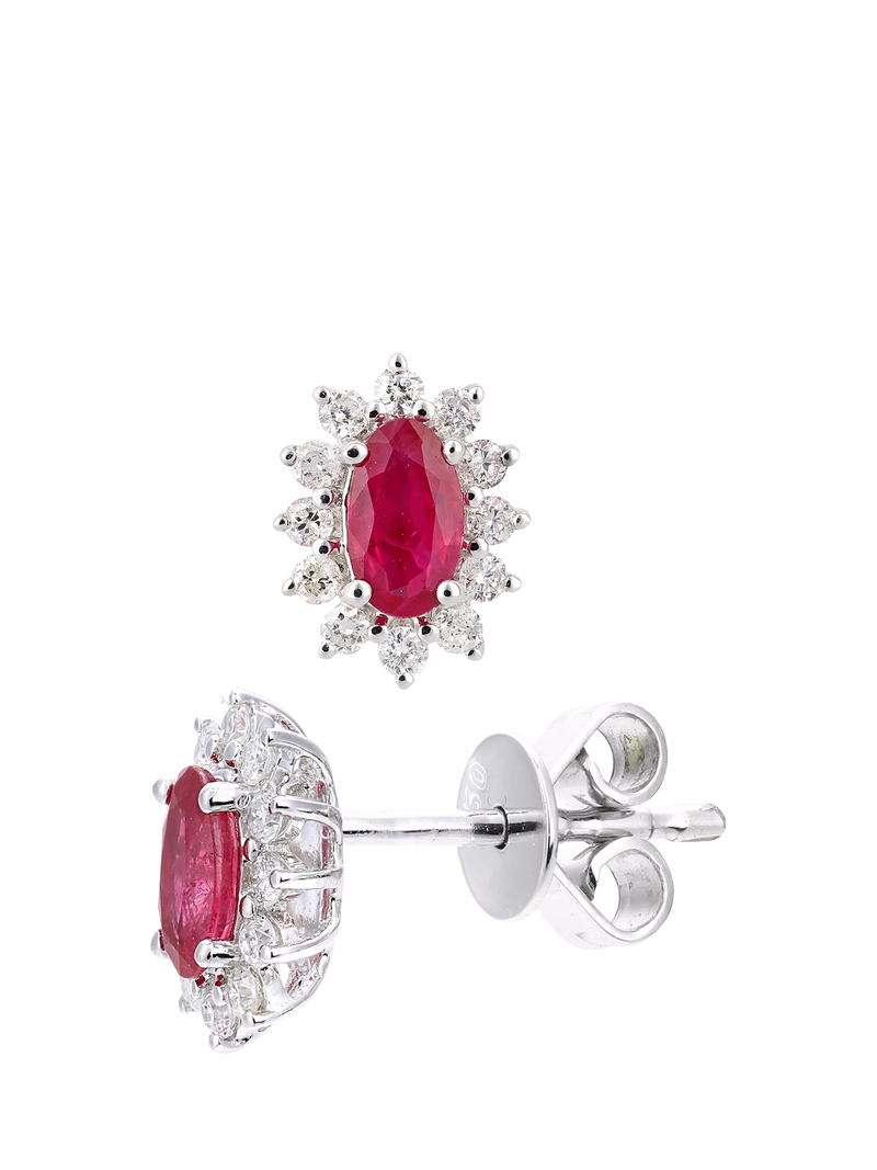Mogul oval ruby diamond stud earrings 18ct white gold - British product
