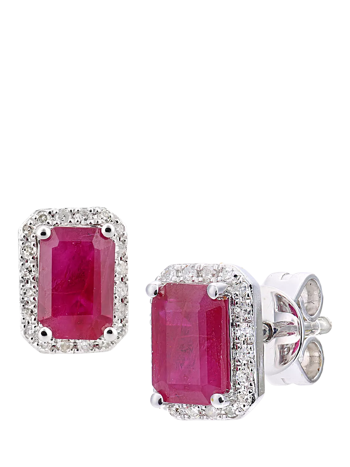 Mogul octagon ruby and diamond stud earrings 18ct white gold (British brand)