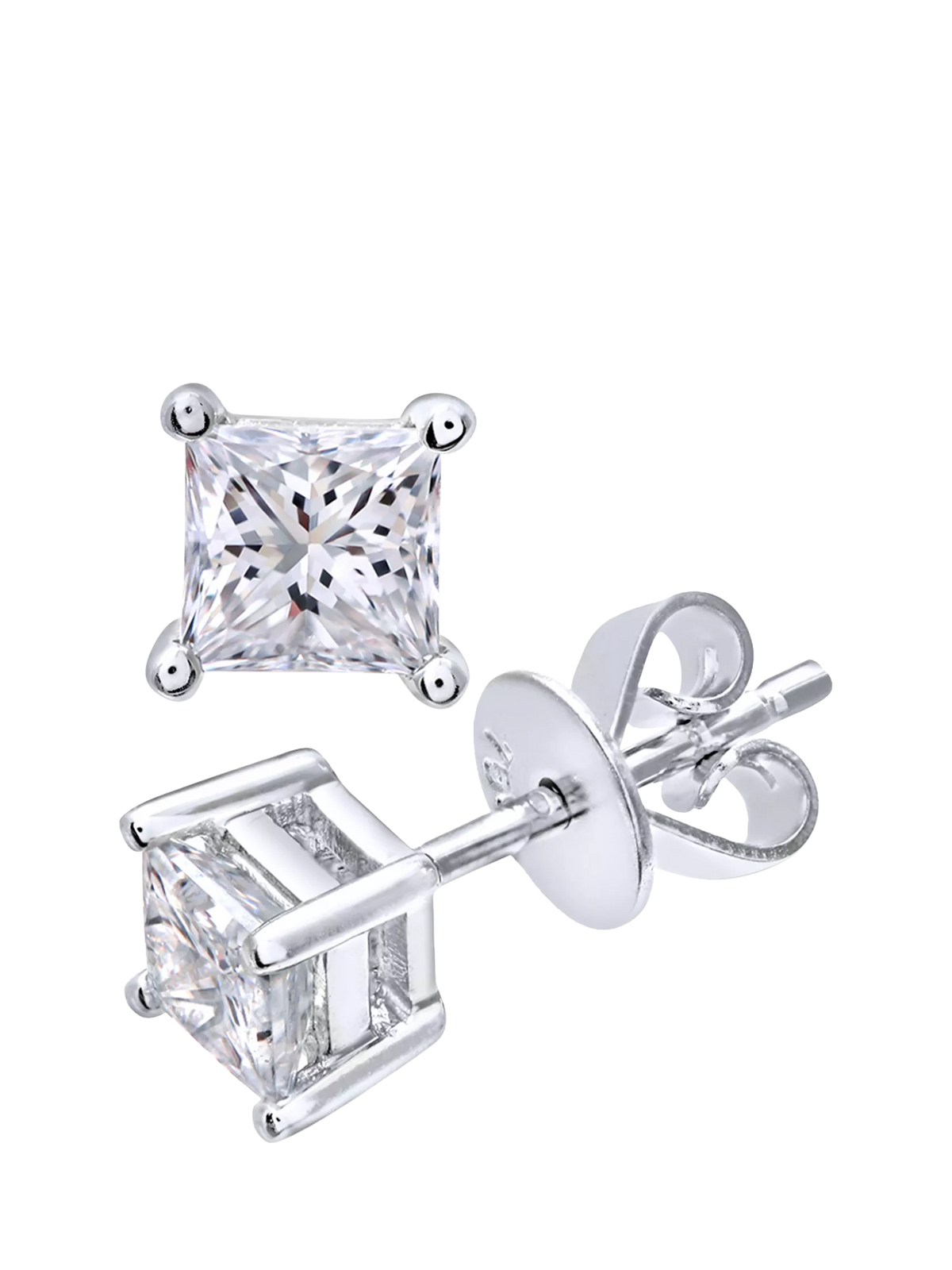 Mogul princess cut diamond stud earrings 0.75ct 18ct white gold, UK version