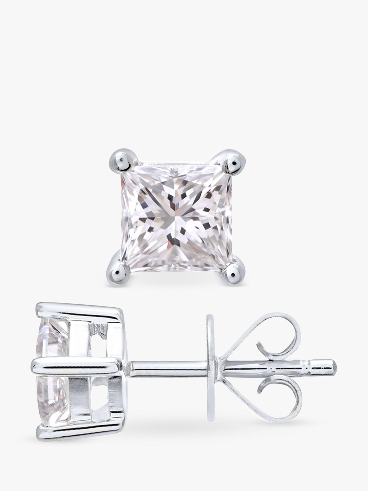 Mogul princess cut diamond stud earrings 0.75ct 18ct white gold, UK version